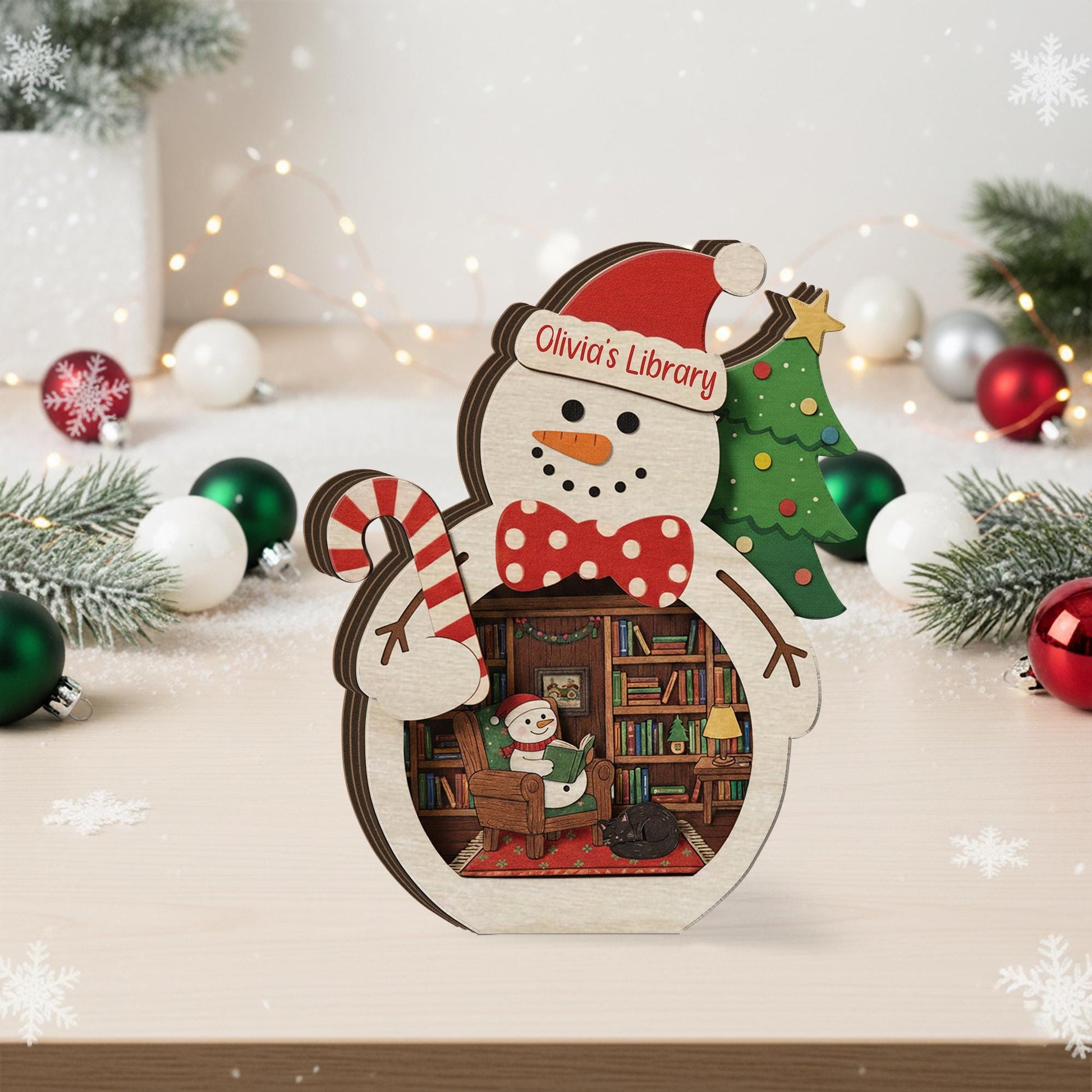 Custom Wooden Book-Room Blocks Christmas-Theme Décor image 4