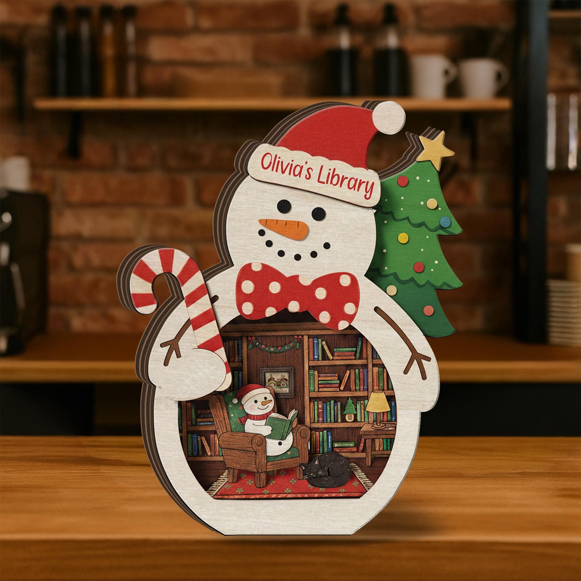 Custom Wooden Book-Room Blocks Christmas-Theme Décor image 2