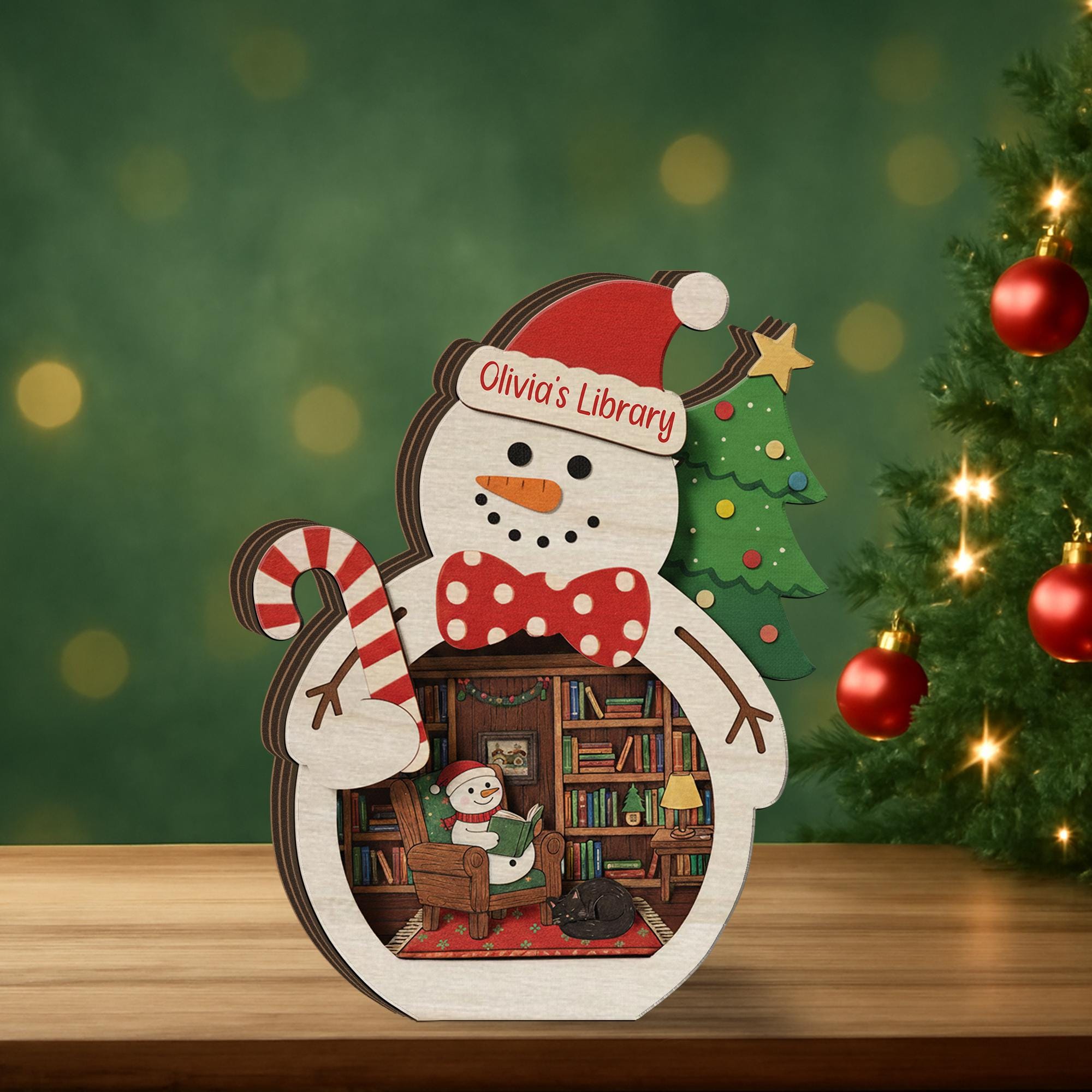 Custom Wooden Book-Room Blocks Christmas-Theme Décor image 3