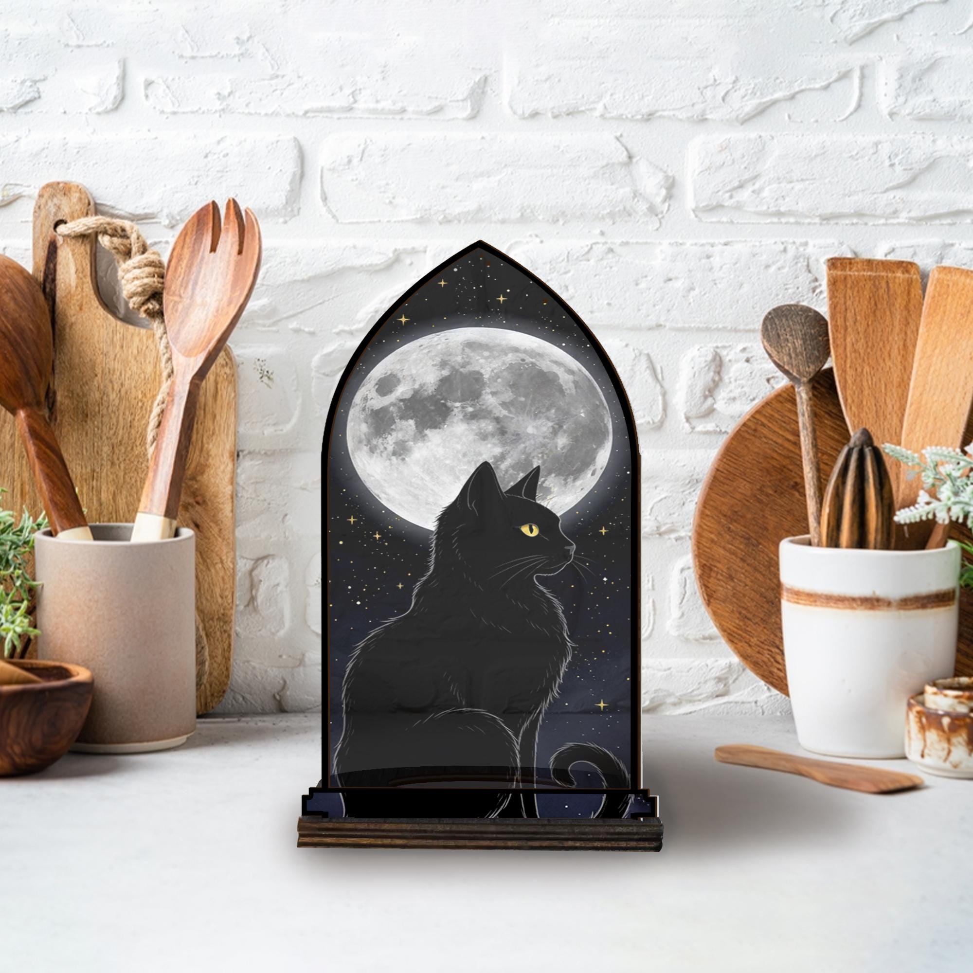 Black Cat & Full Moon Candle Holder Ornament – Gothic Christmas Table Accent image 3