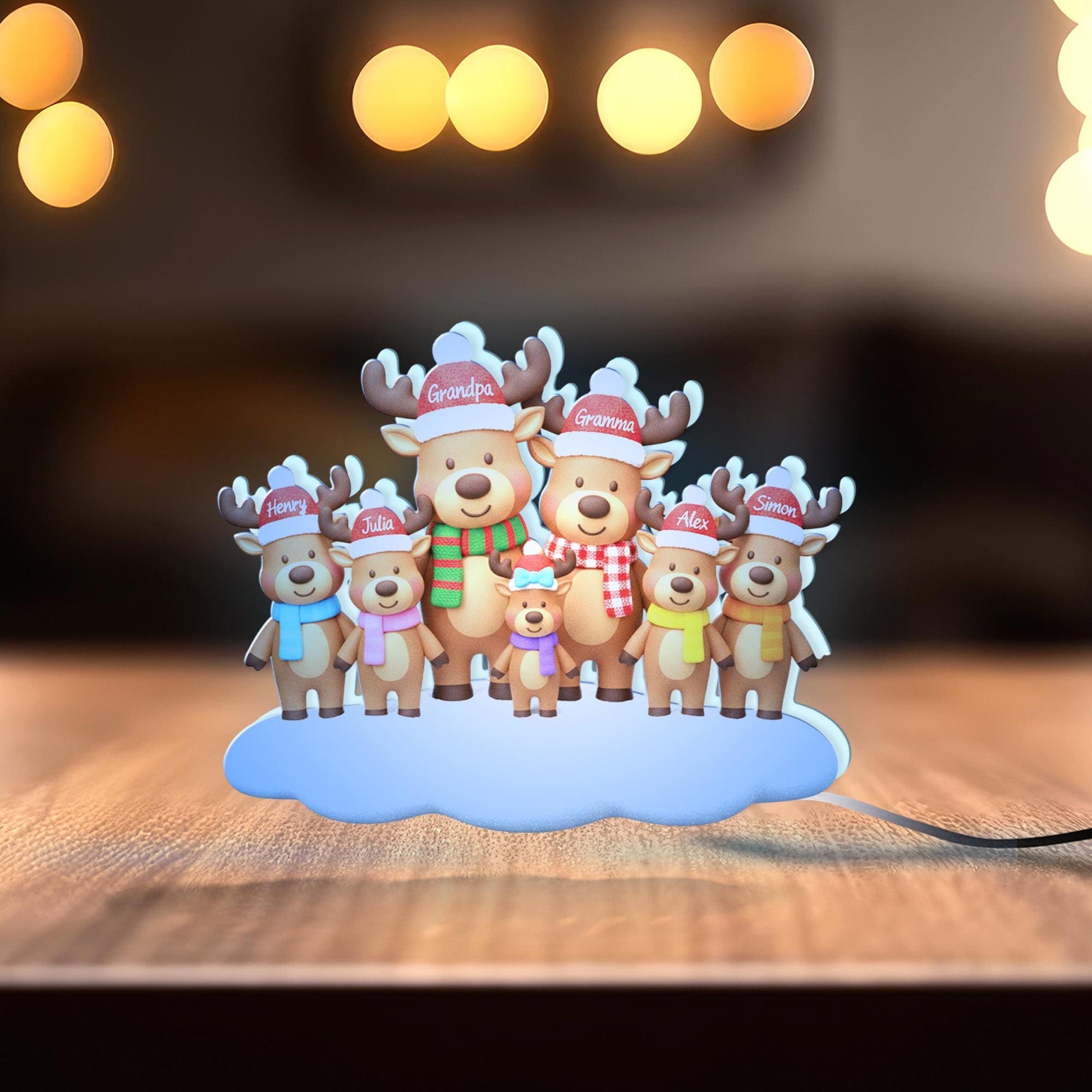 Custom Reindeer Family LED Light Box with Grandma Grandpa: Personalized Names Lamp image 2