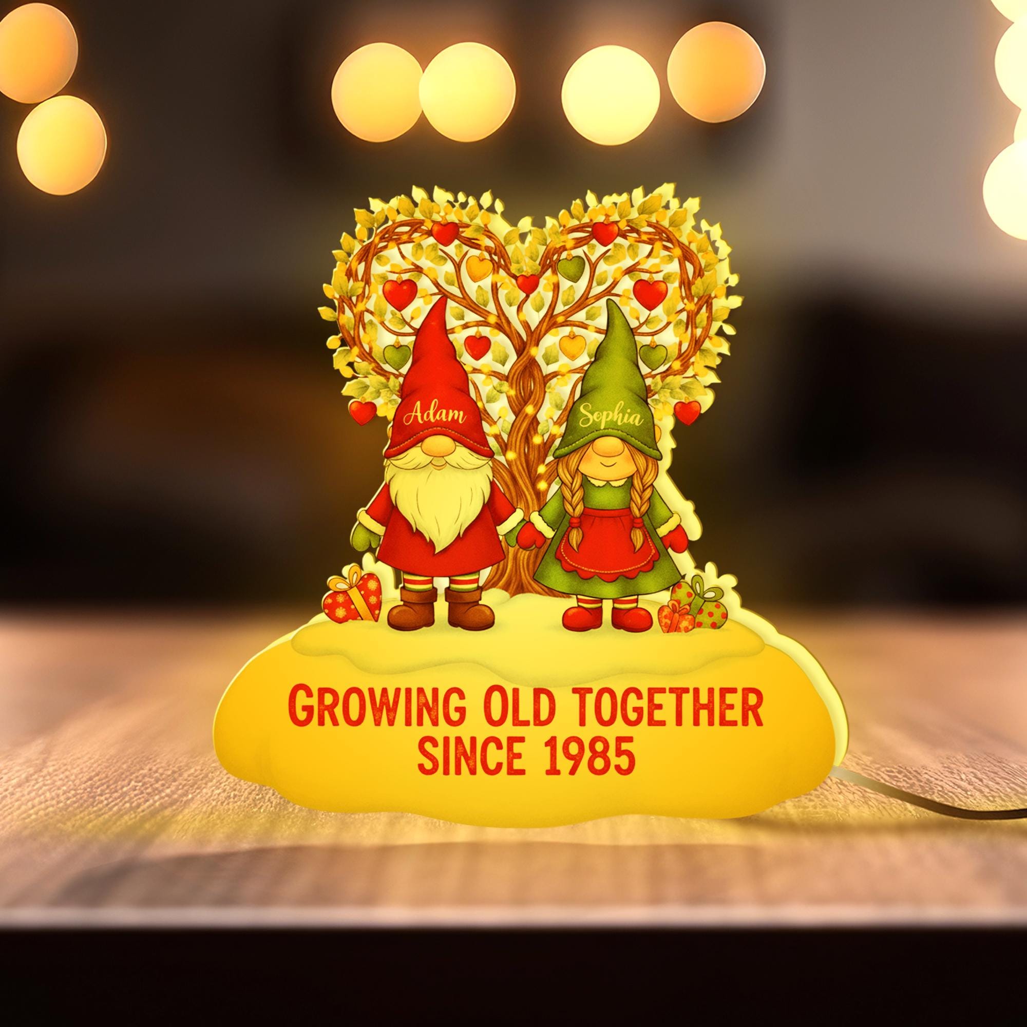 Custom Gnome Couple Night Light Box: LED Home Decor image 2