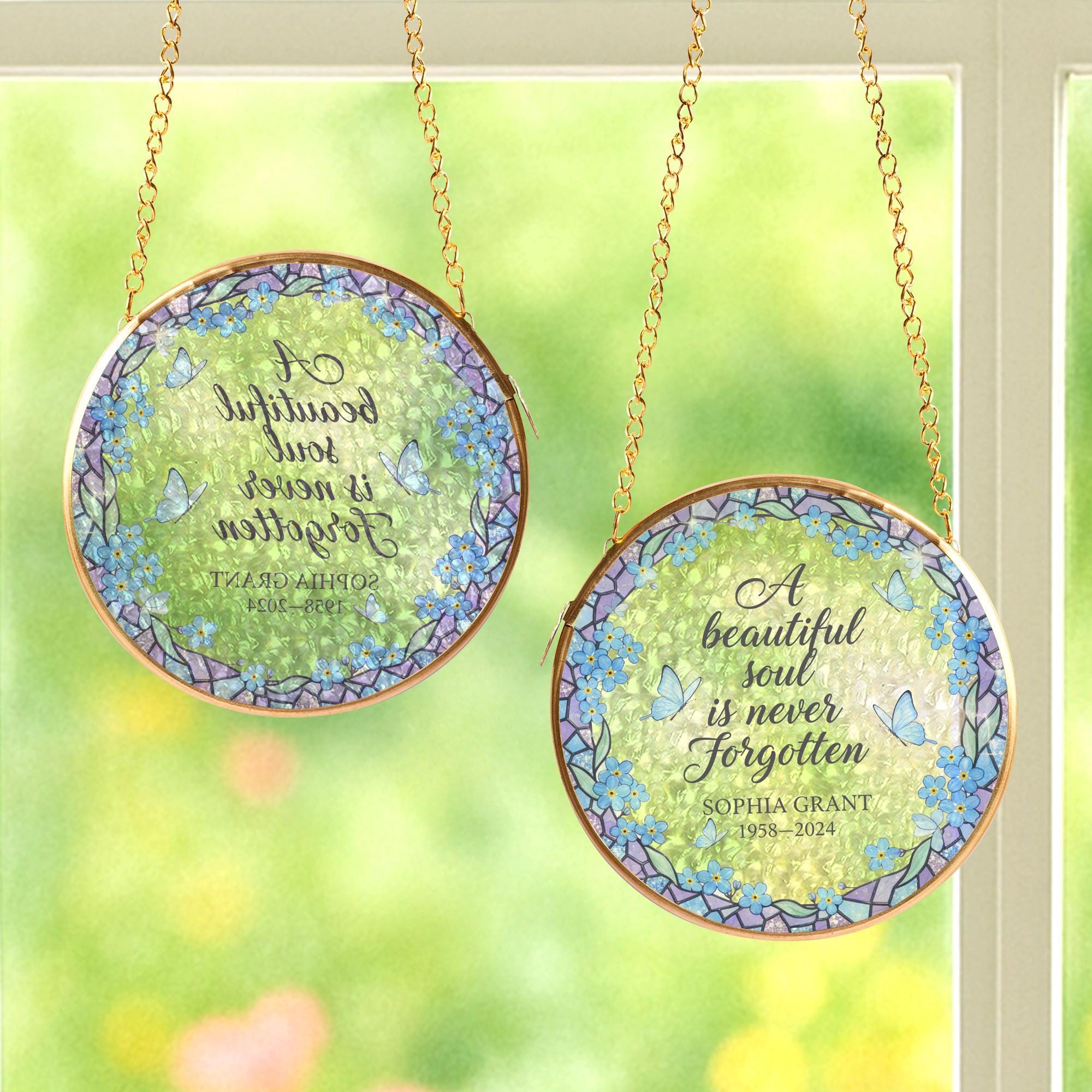 Custom Memorial Gold Frame Glass Suncatcher Window Hanging image 4