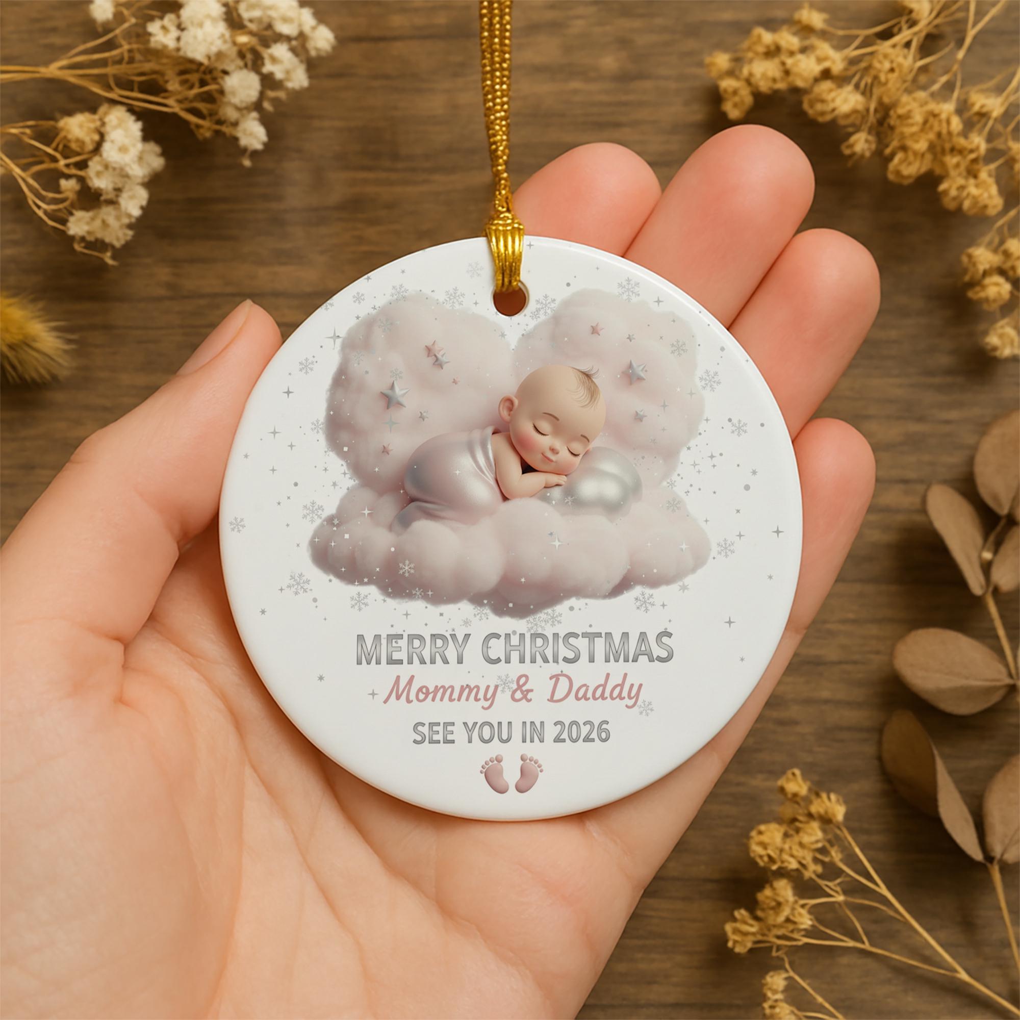 Pregnancy Announcement Ornament, 'See You in 2026' Ceramic Keepsake for Expecting Parents image 1