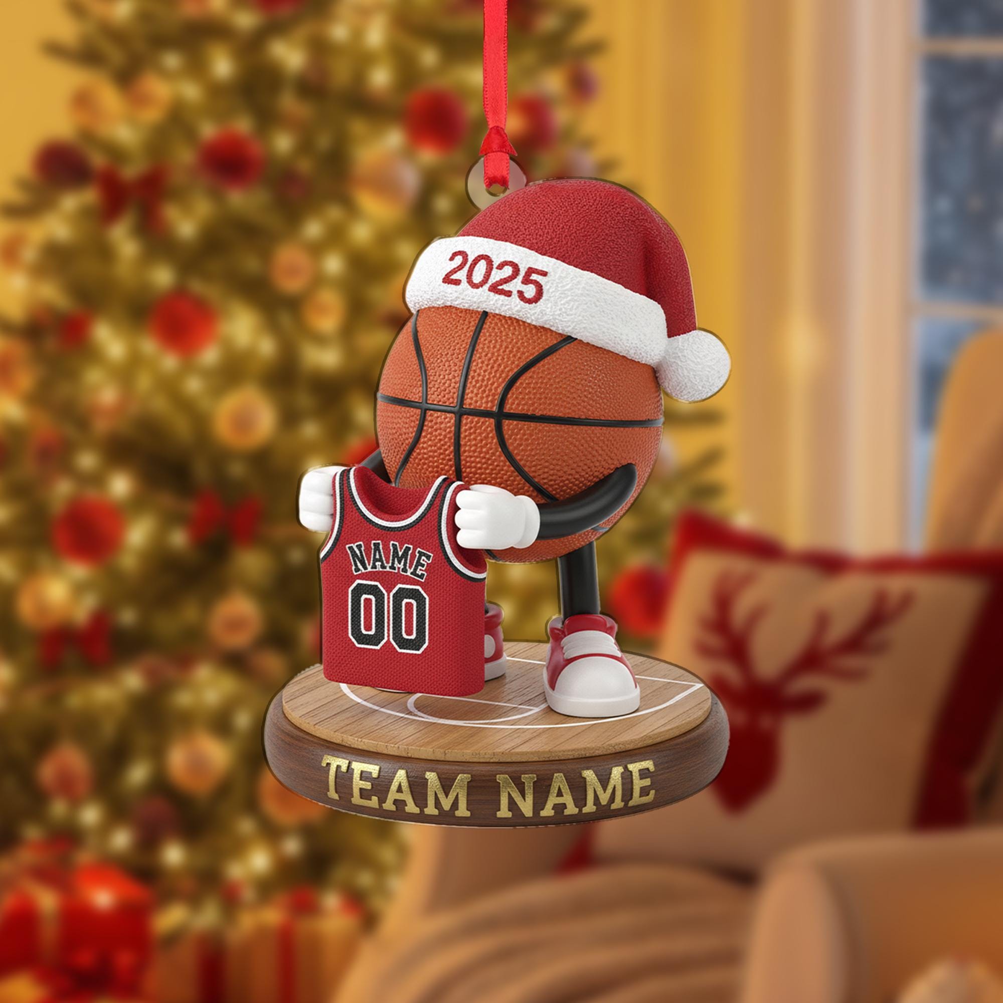 Personalized 2025 Basketball Ornament – Custom Team Name, Player Number, Santa Hat Sports Keepsake image 2