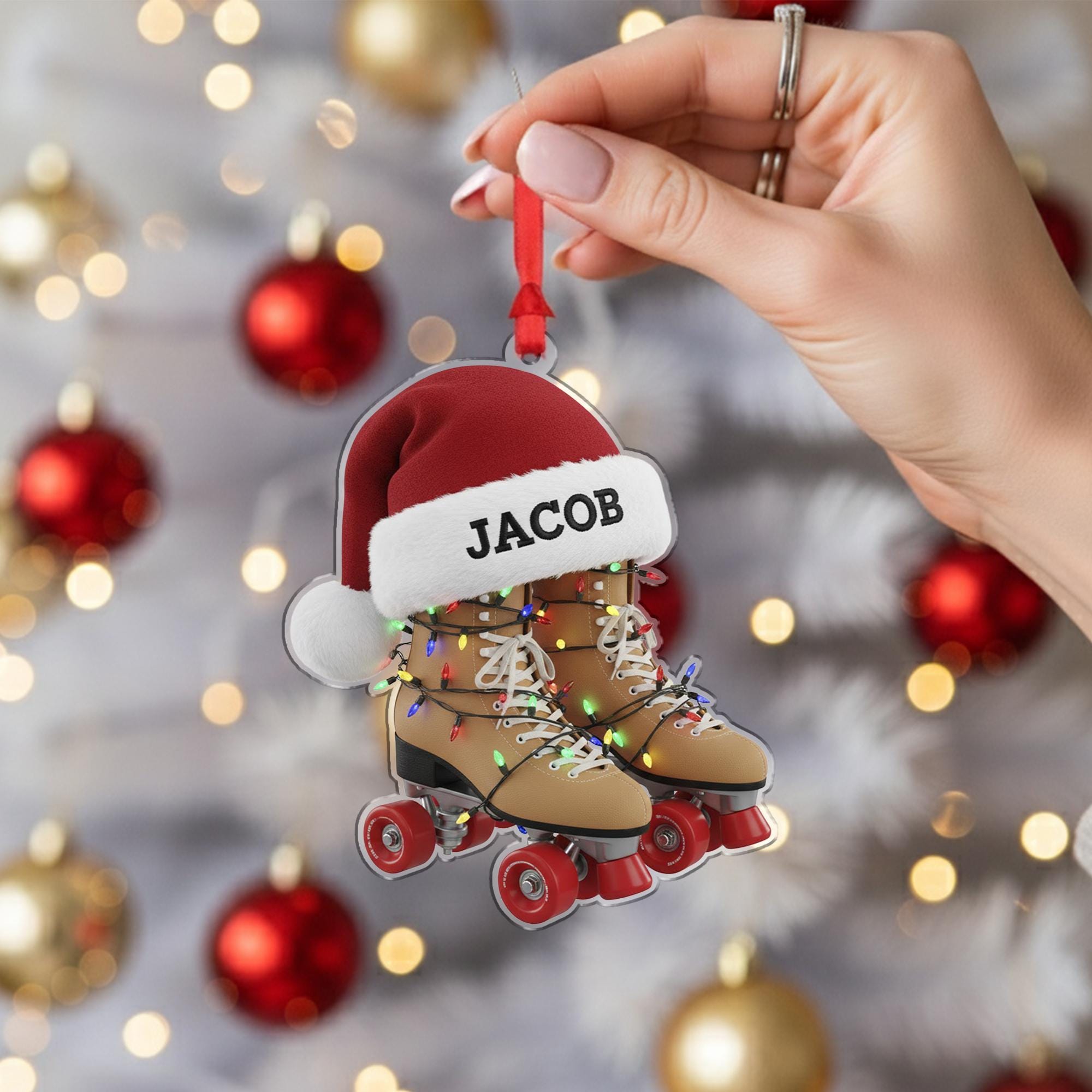 Personalized Roller Skate Ornament – Custom Name, Retro Roller Skates Tree Decoration image 1
