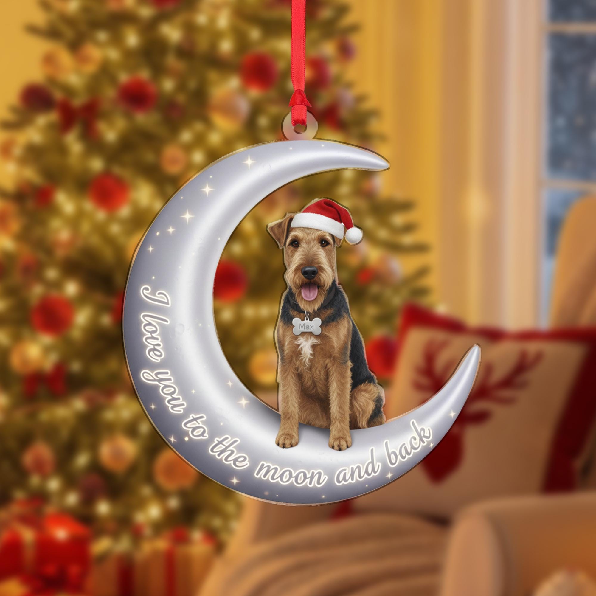 Personalized Airedale Terrier Moon Ornament, Custom Dog Keepsake image 1