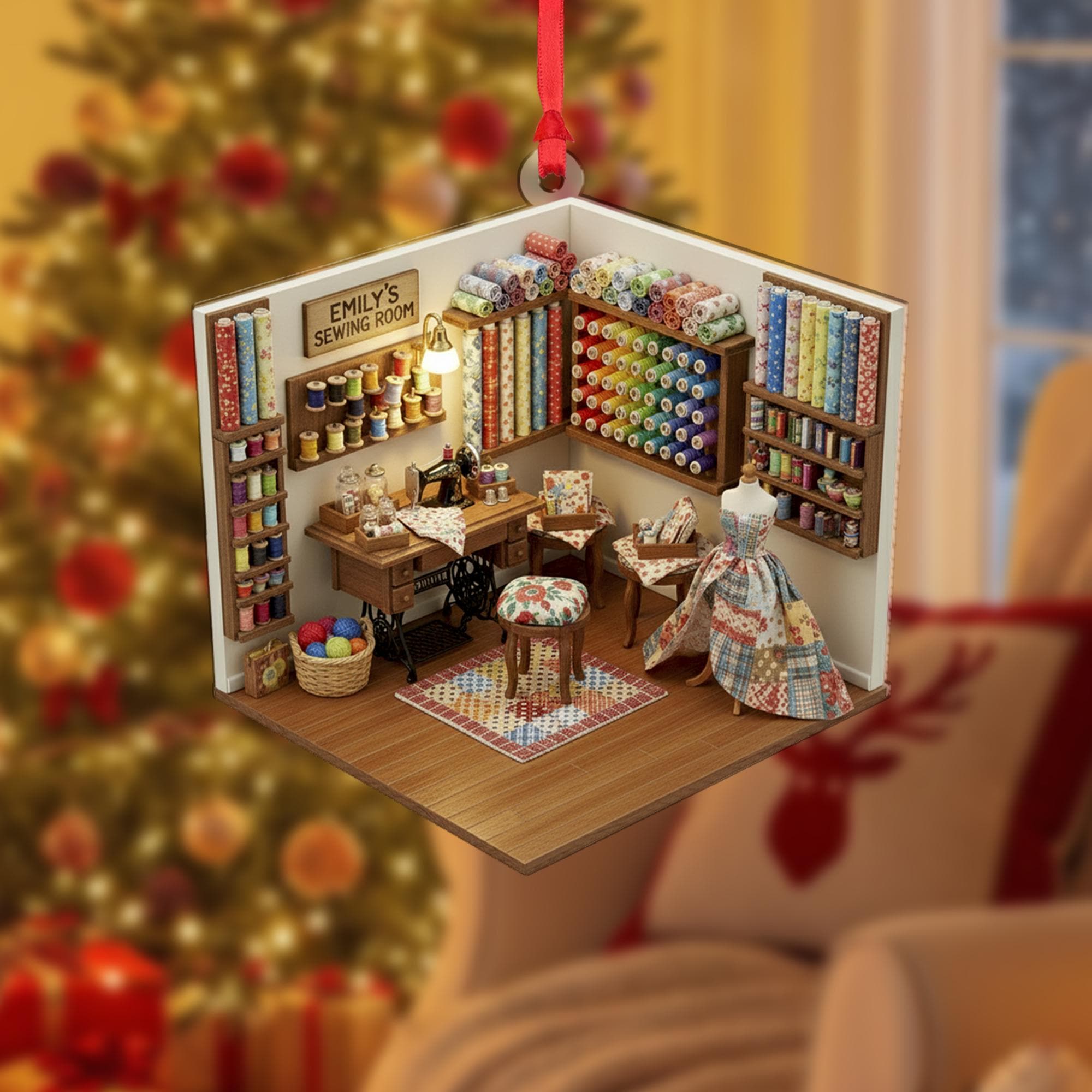 Miniature Sewing Room Ornament: Personalized Sewing Gift, Quilter Christmas Decor image 2