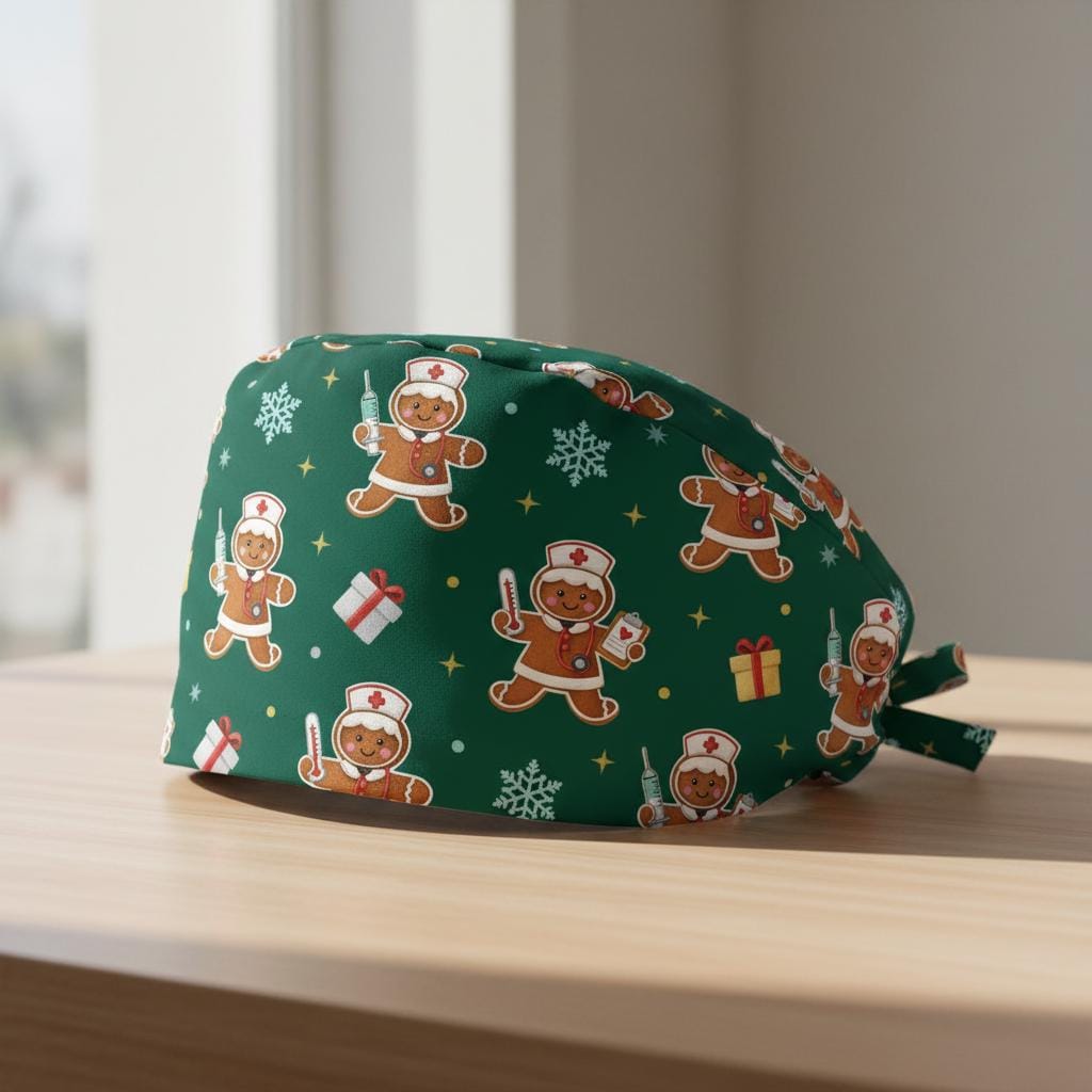 Cotton Scrub Cap: Gingerbread Print, Christmas Theme, RN Nurse Wear image 2