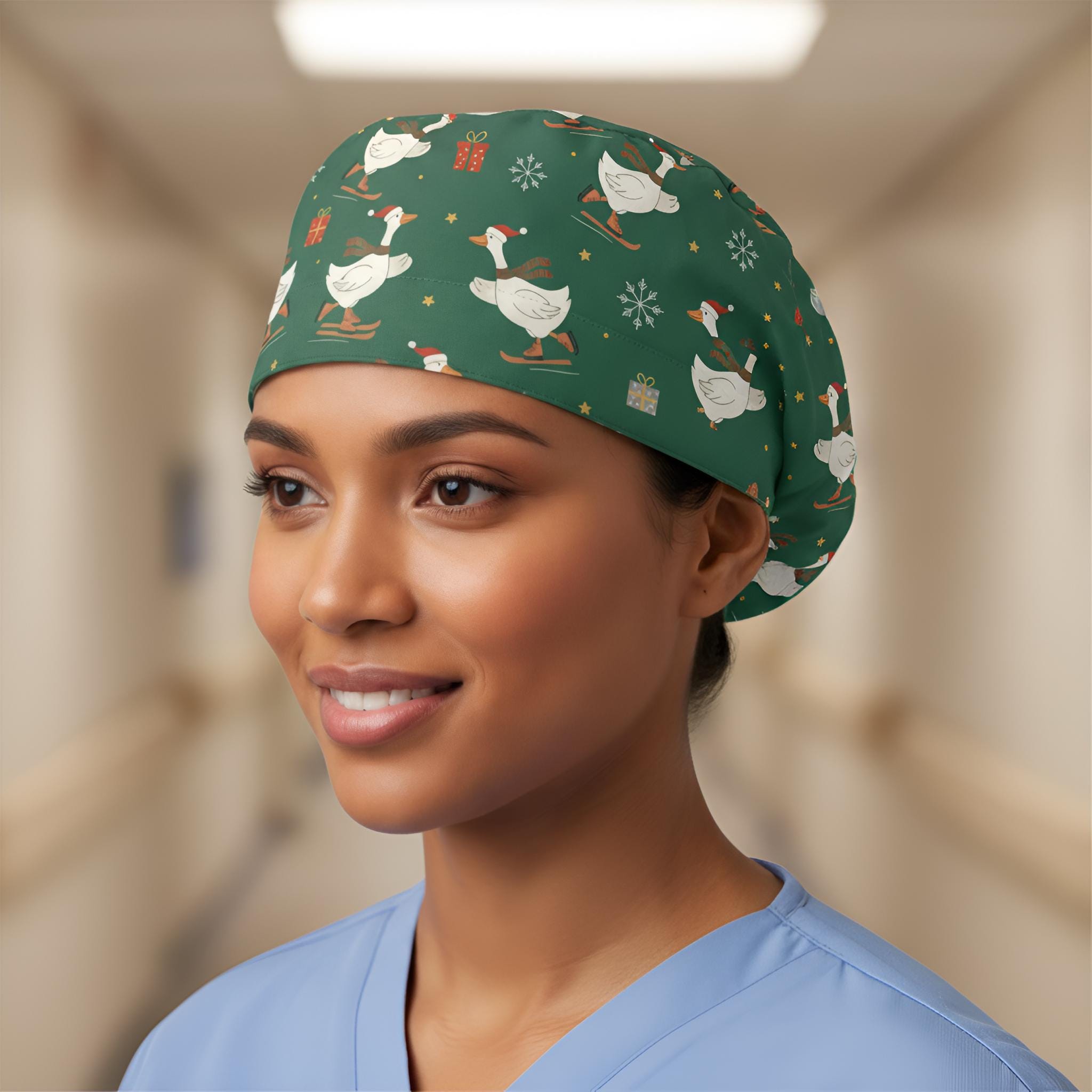 Medical Scrub Cap: Christmas RN Goose Print, Nurse Theme, Festive Pattern image 4