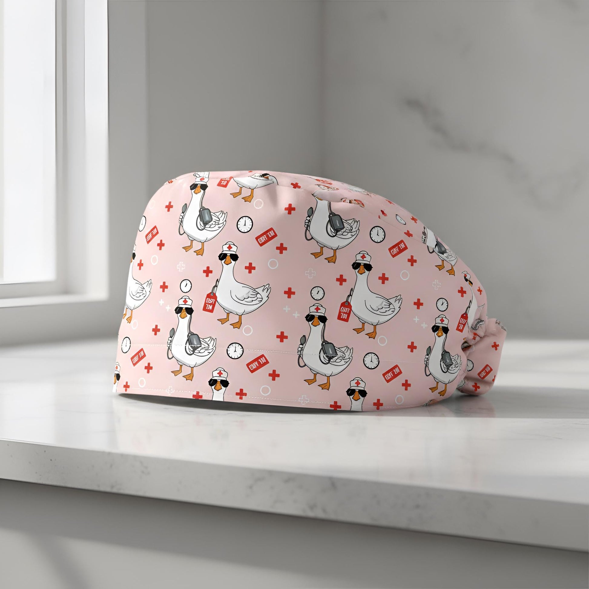 Cotton Scrub Cap: Goose Print, RN Nurse Theme, “Cuff ’Em” Design image 9