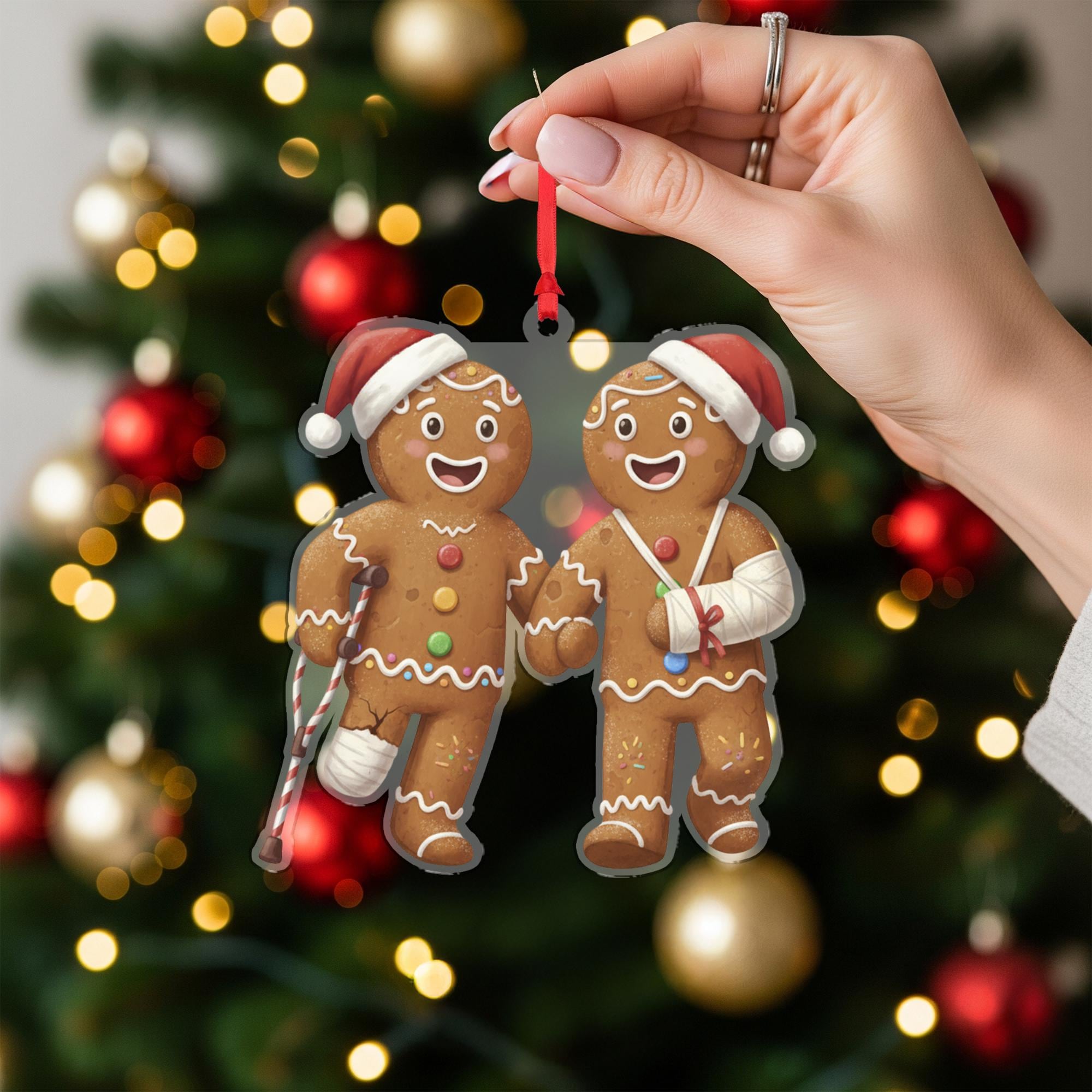 Gingerbread Couple Ornament – Christmas Tree Decoration, Broken Cookie Design, Funny Holiday Decor image 2