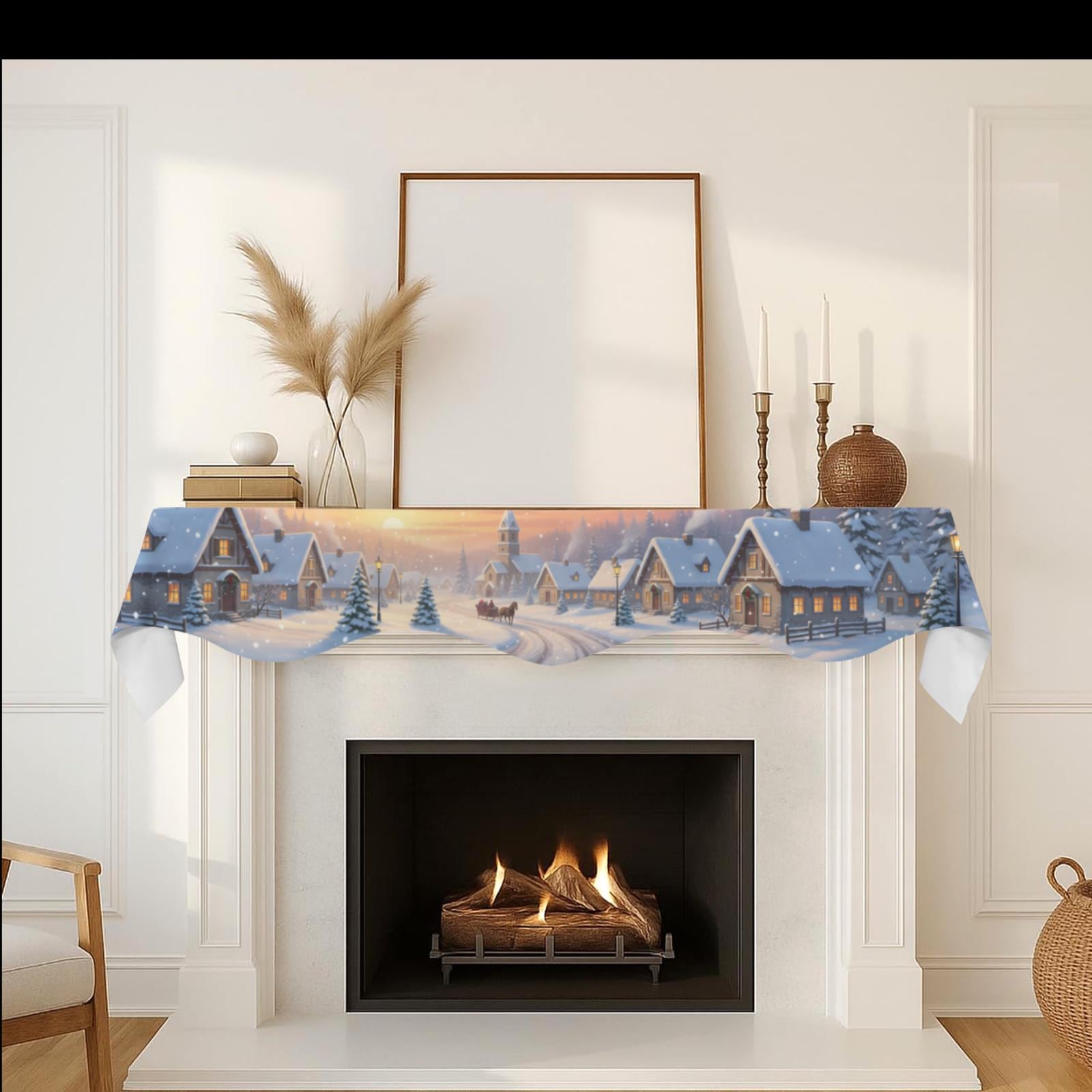 Winter Village Fireplace Mantel Scarf – Christmas Mantel Cover, Snowy Scene Decoration, Holiday Home Decor image 3
