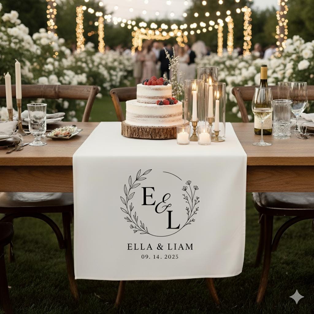 Custom Wedding Table Runner with Initials, Names, and Date image 3