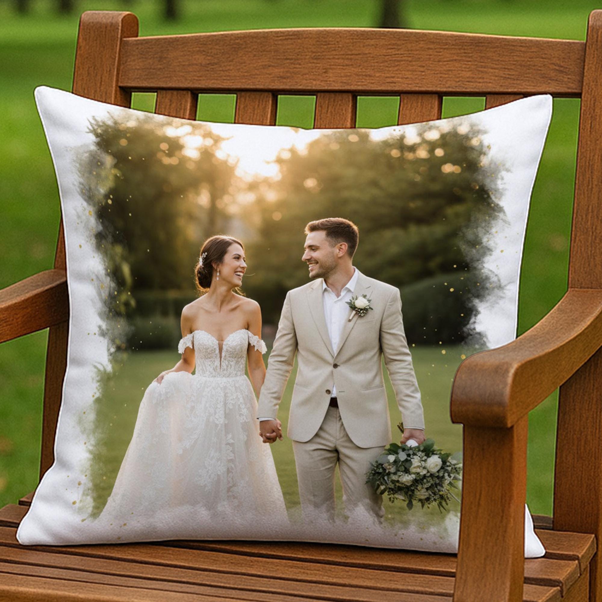 Personalized Wedding Pillow: Wedding Photo Print, Botanical Design, Christmas Keepsake image 3