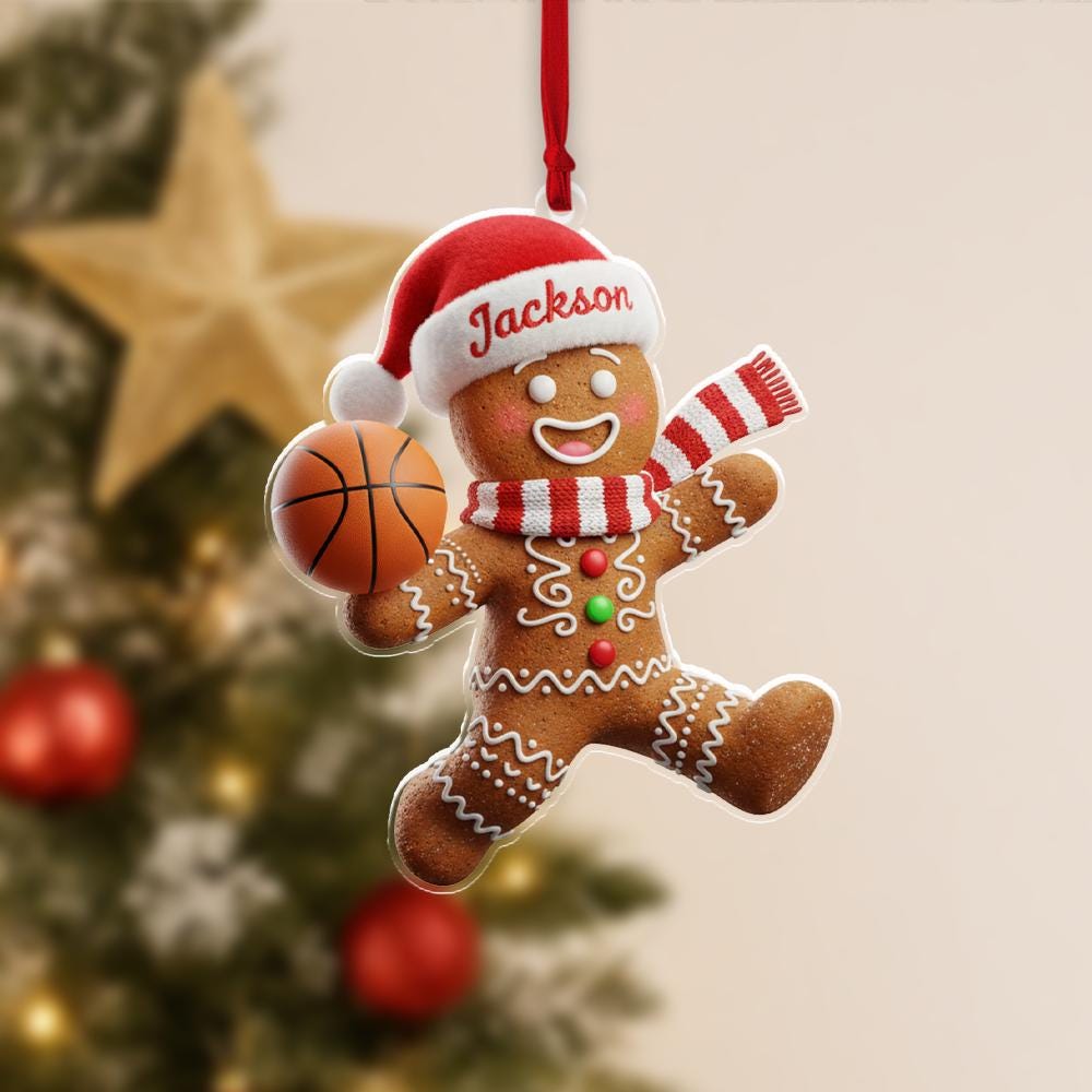 Personalized Gingerbread Basketball Ornament – Custom Sports Christmas Gift for Kids and Athletes image 1