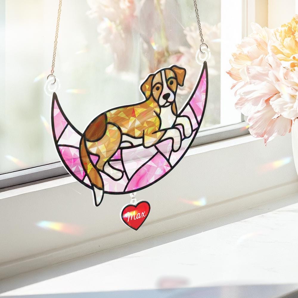 Personalized Dog Memorial Window Hanging – Pet Loss Gift with Crescent Moon Design image 3