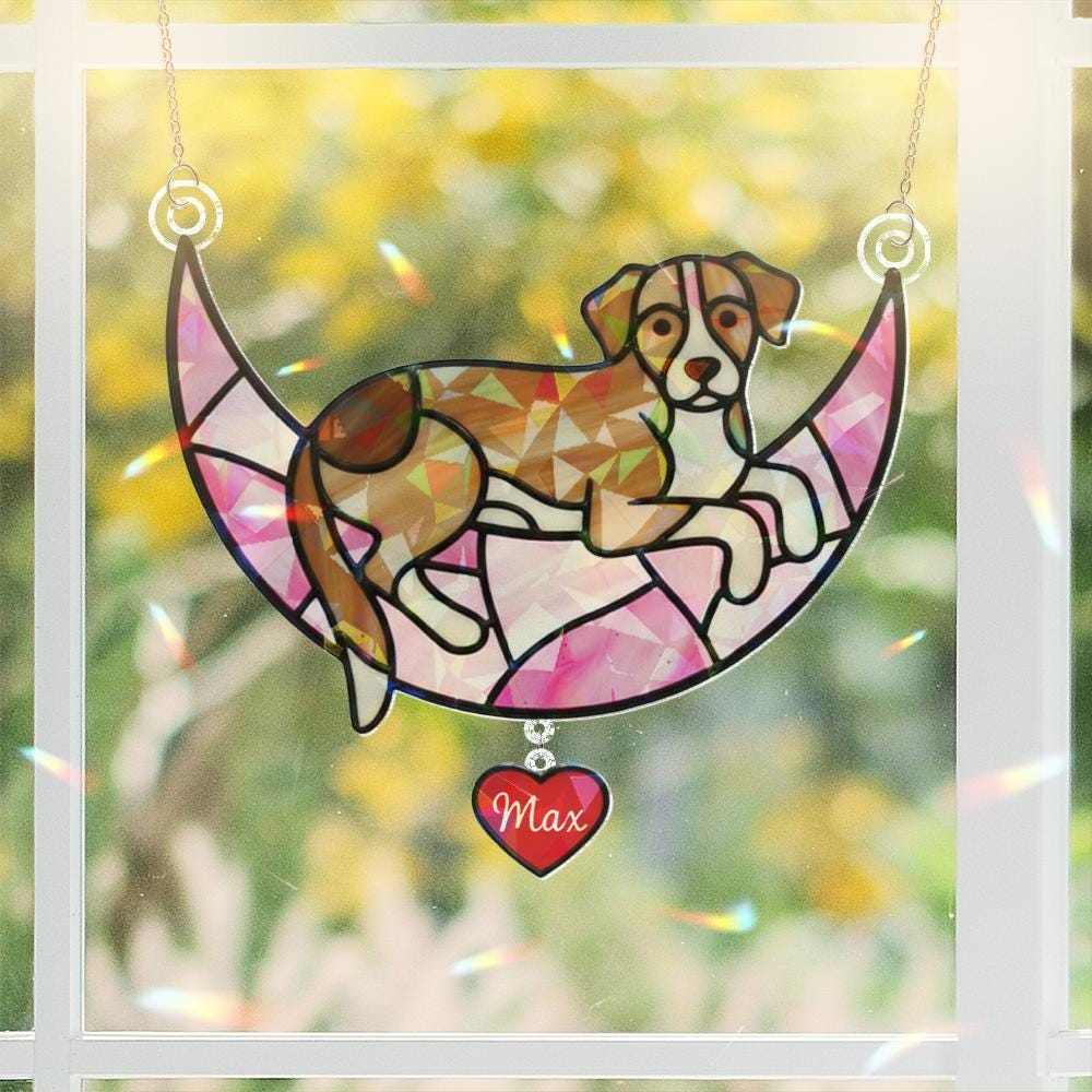 Personalized Dog Memorial Window Hanging – Pet Loss Gift with Crescent Moon Design image 5