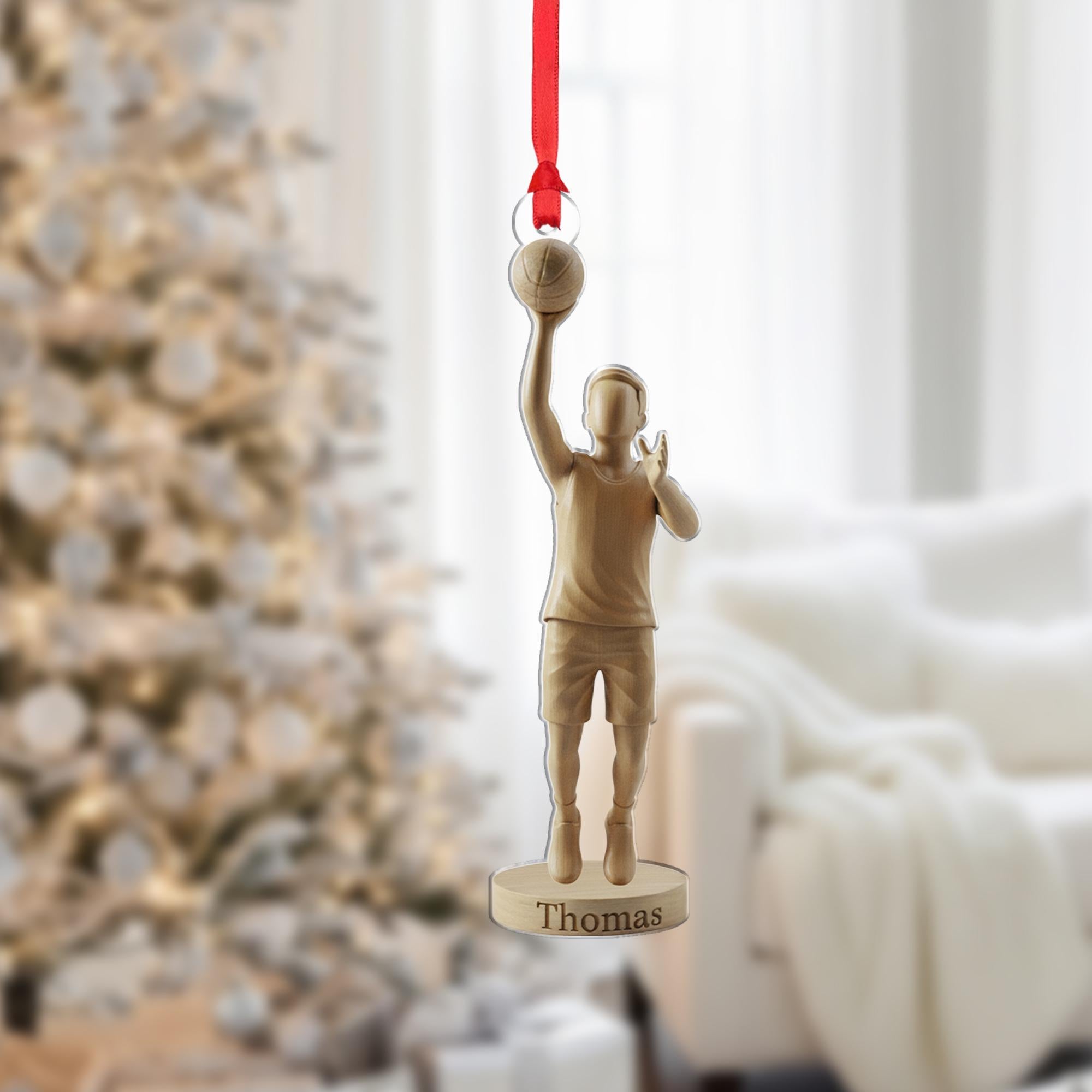 Personalized Basketball Wood-Look Ornament: Custom Name Acrylic Player Gift image 1