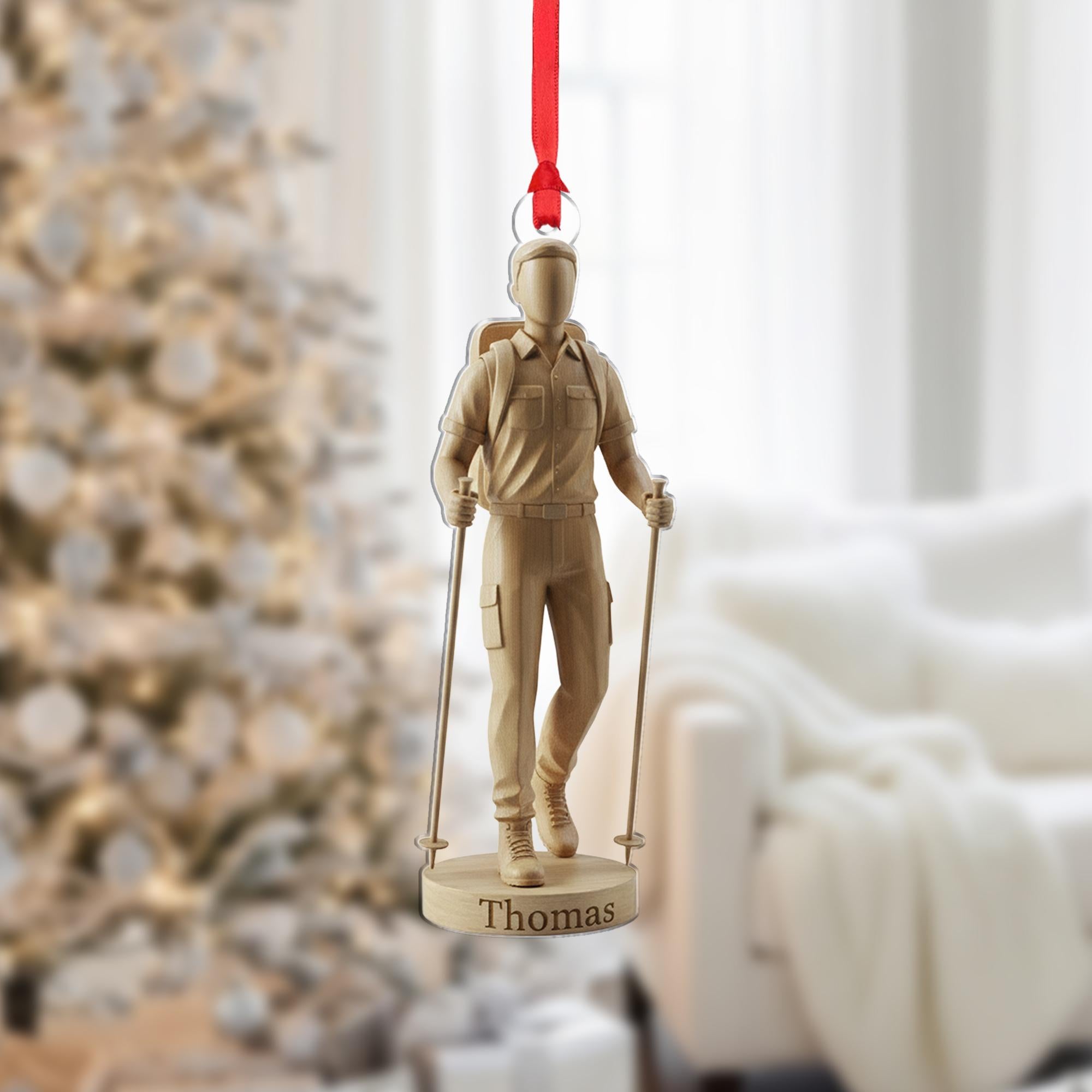 Personalized Hiker Wood-Look Ornament: Custom Name Acrylic Gift image 1