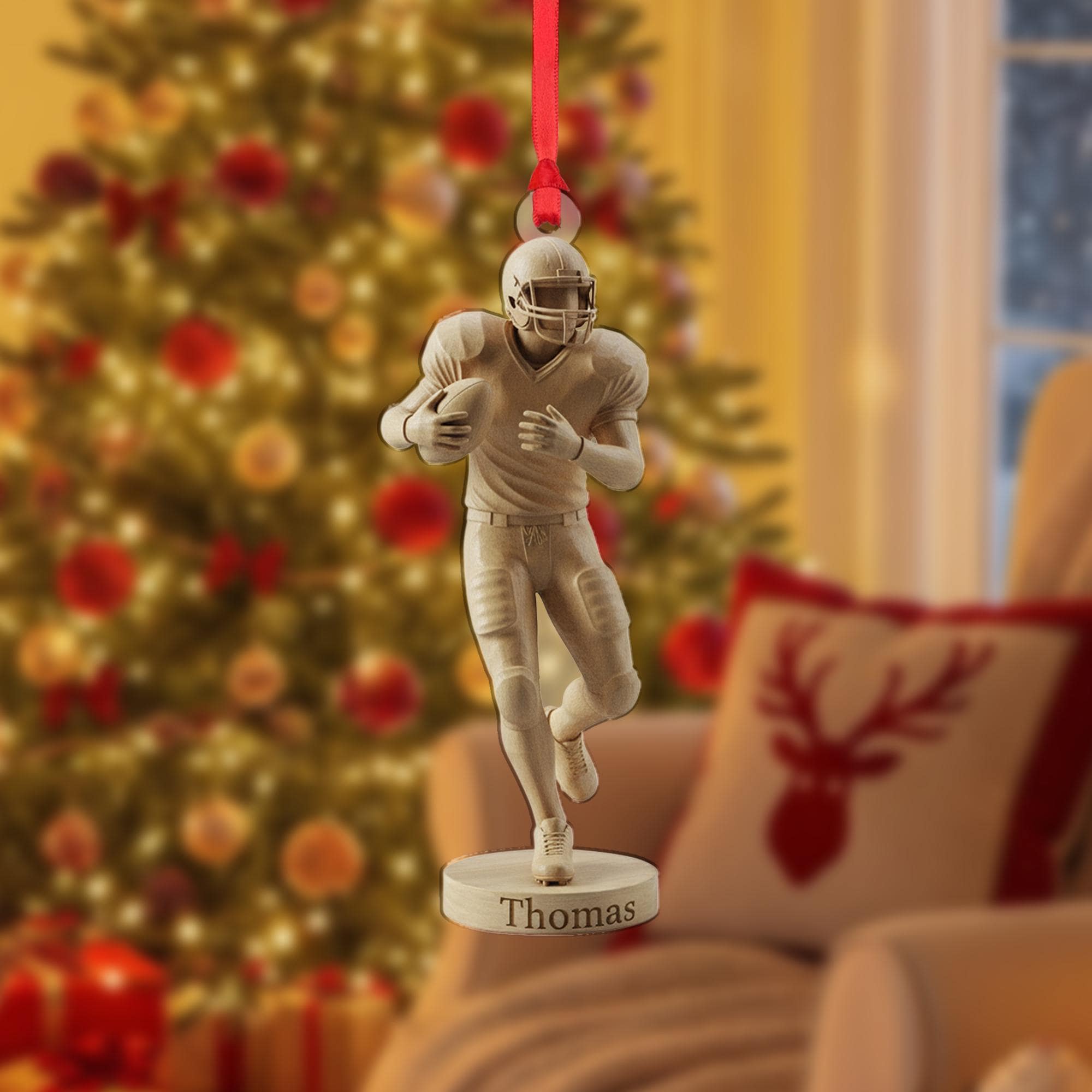 Personalized Football Player Wood-Look Ornament: Custom Name Acrylic Gift image 1