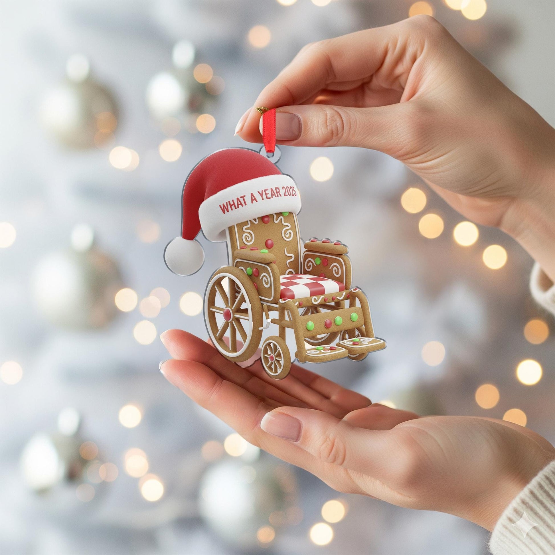 What a Year 2025 Wheelchair Ornament: Gingerbread Santa Hat Acrylic Gift image 5
