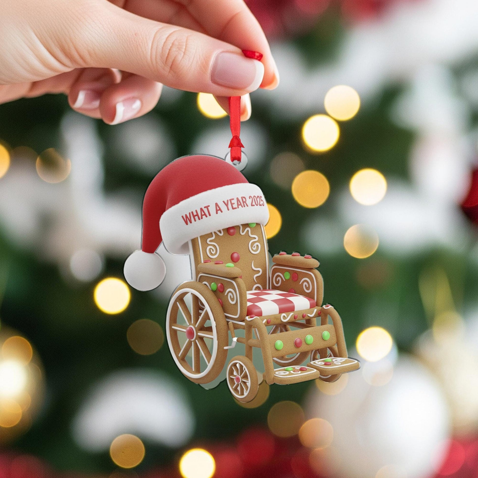 What a Year 2025 Wheelchair Ornament: Gingerbread Santa Hat Acrylic Gift image 4