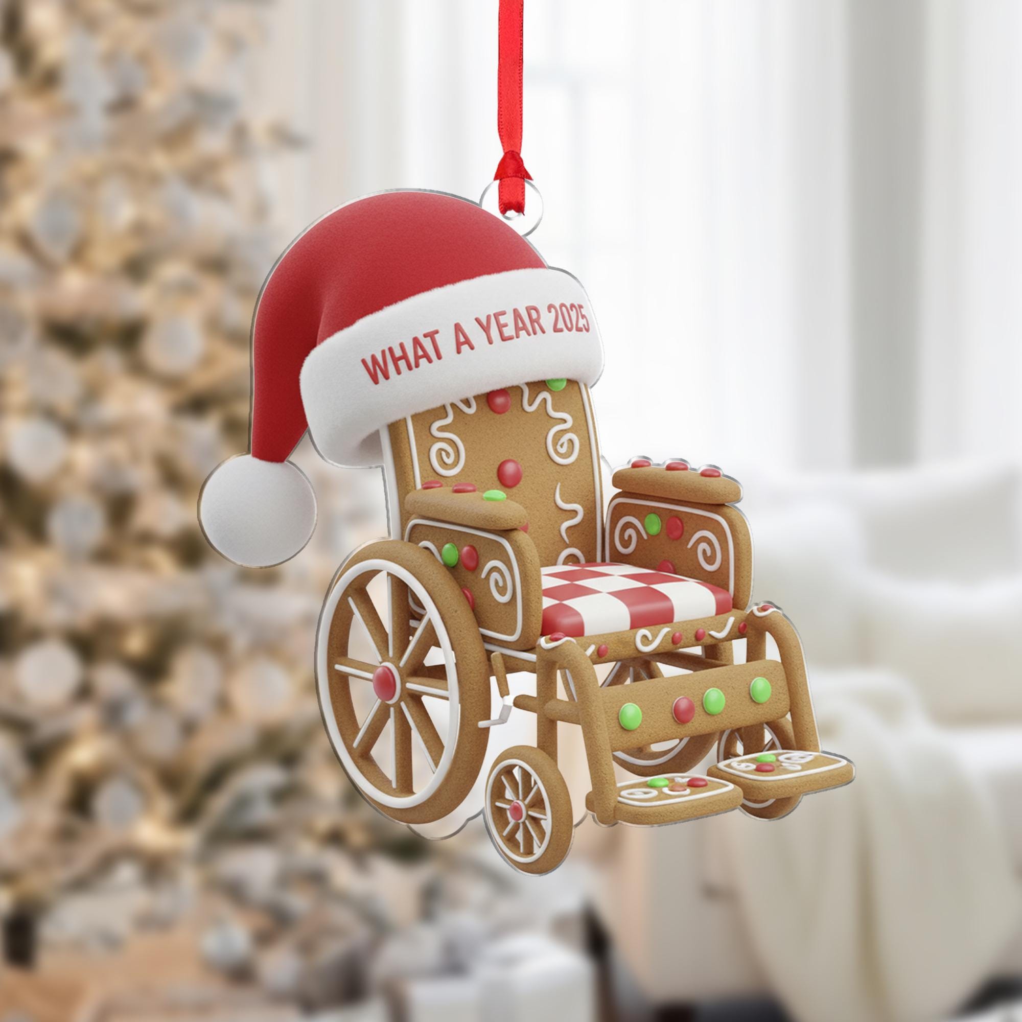 What a Year 2025 Wheelchair Ornament: Gingerbread Santa Hat Acrylic Gift image 1