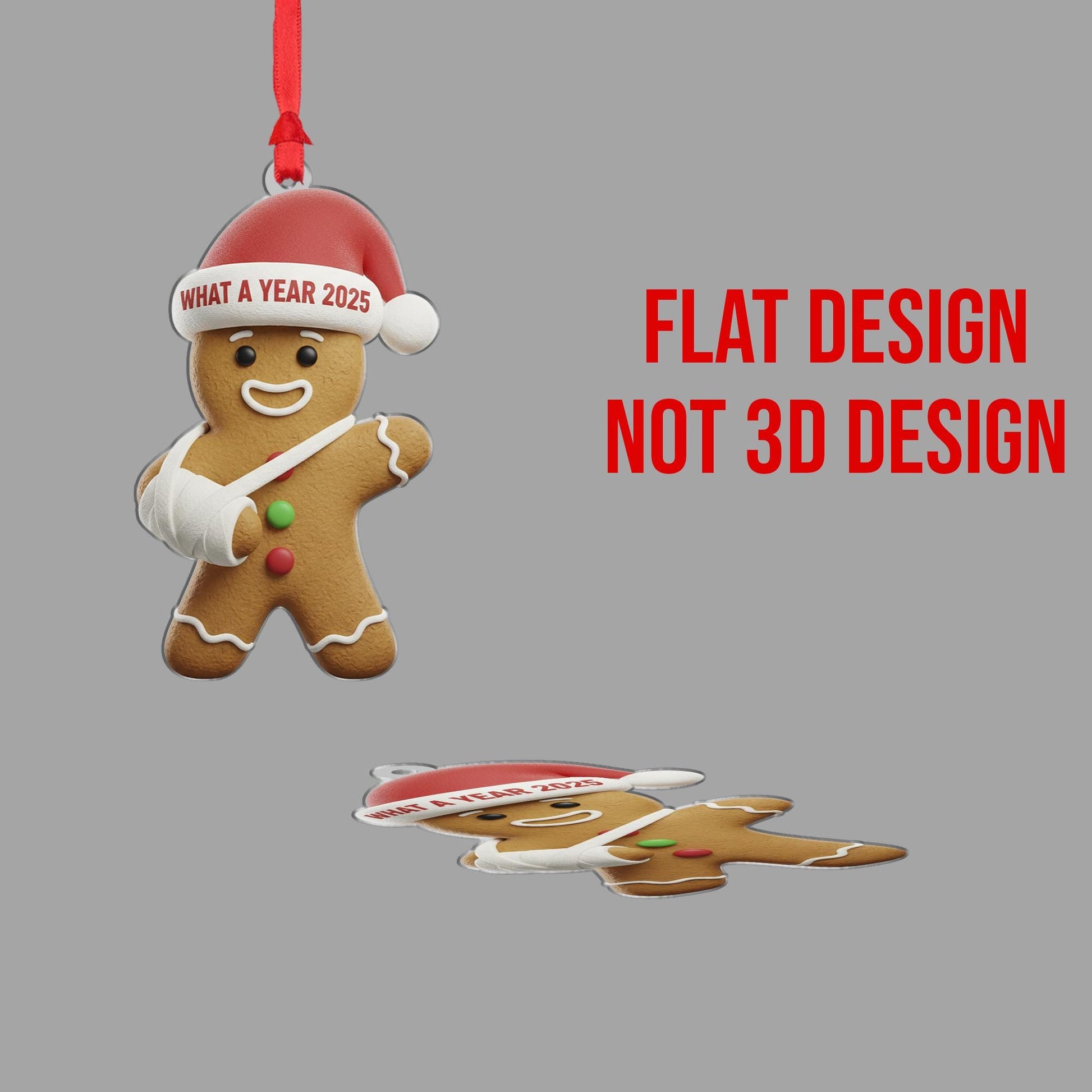 What a Year 2025 Gingerbread Ornament: Broken Arm Santa Hat Acrylic Gift image 7