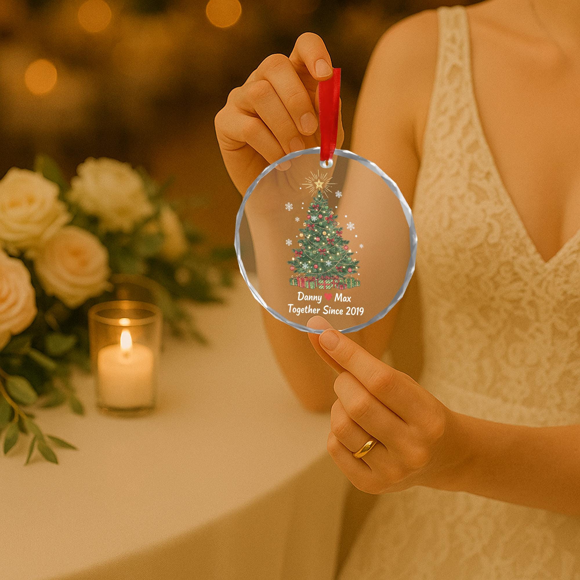 Glass Ornament, Christmas Tree Design with Names and Year 2025 Trend Decor image 2