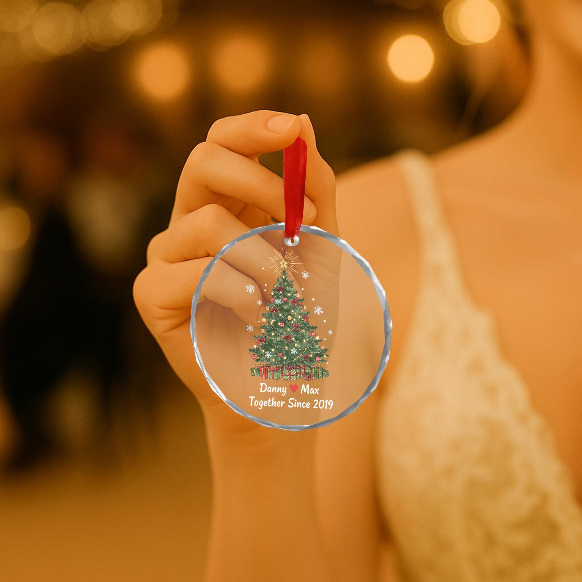 Glass Ornament, Christmas Tree Design with Names and Year 2025 Trend Decor image 1