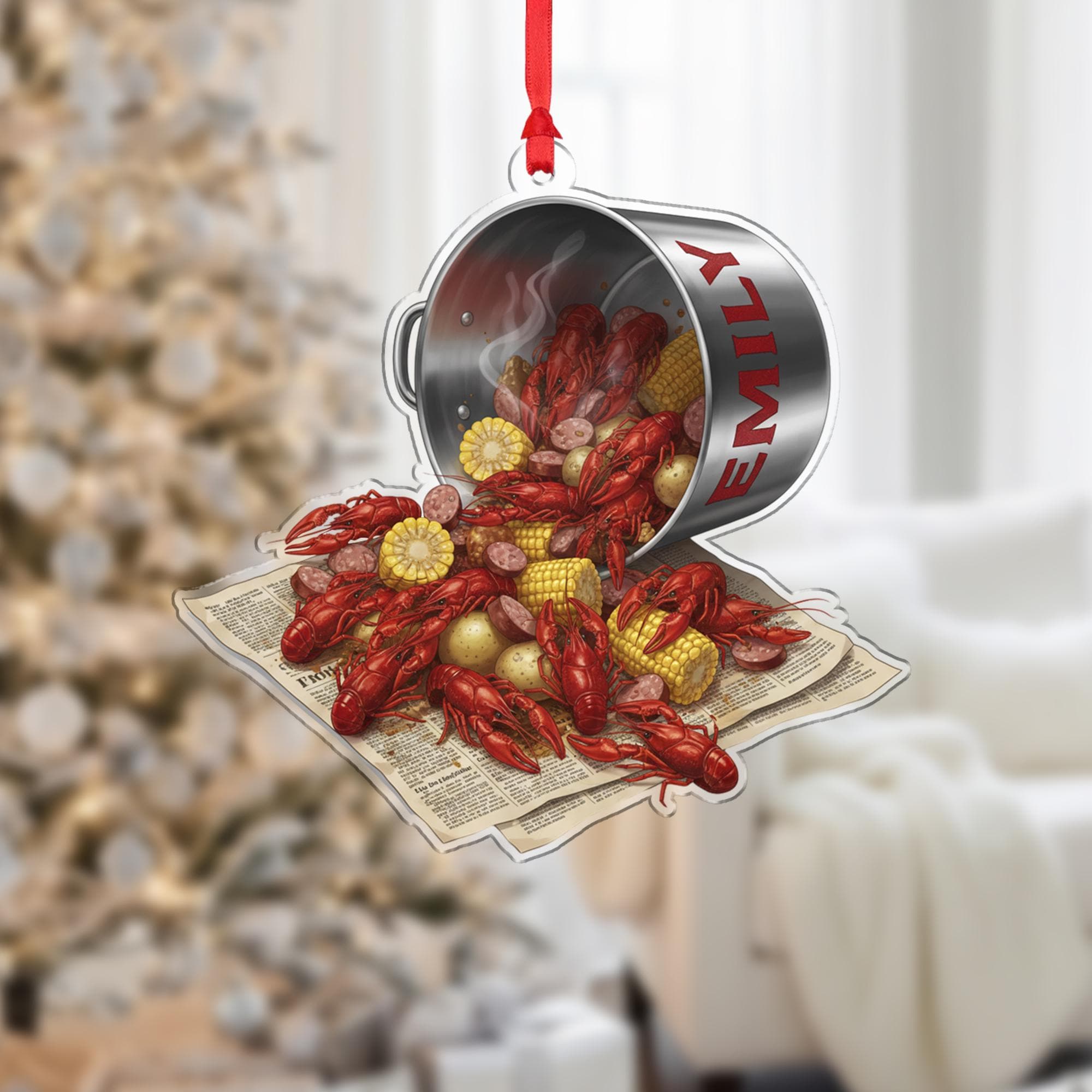 Personalized Seafood Boil Ornament: Crawfish Pot Christmas Decor, Southern Kitchen Keepsake image 1