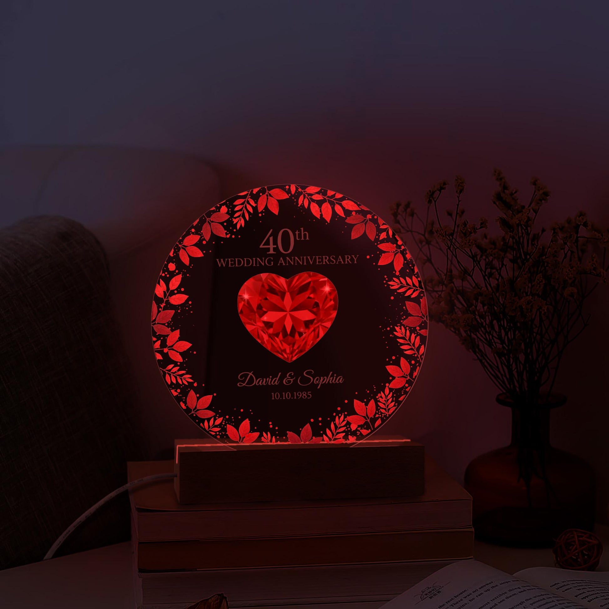 Custom LED Anniversary Night Light - 40th Wedding Anniversary Gift image 4