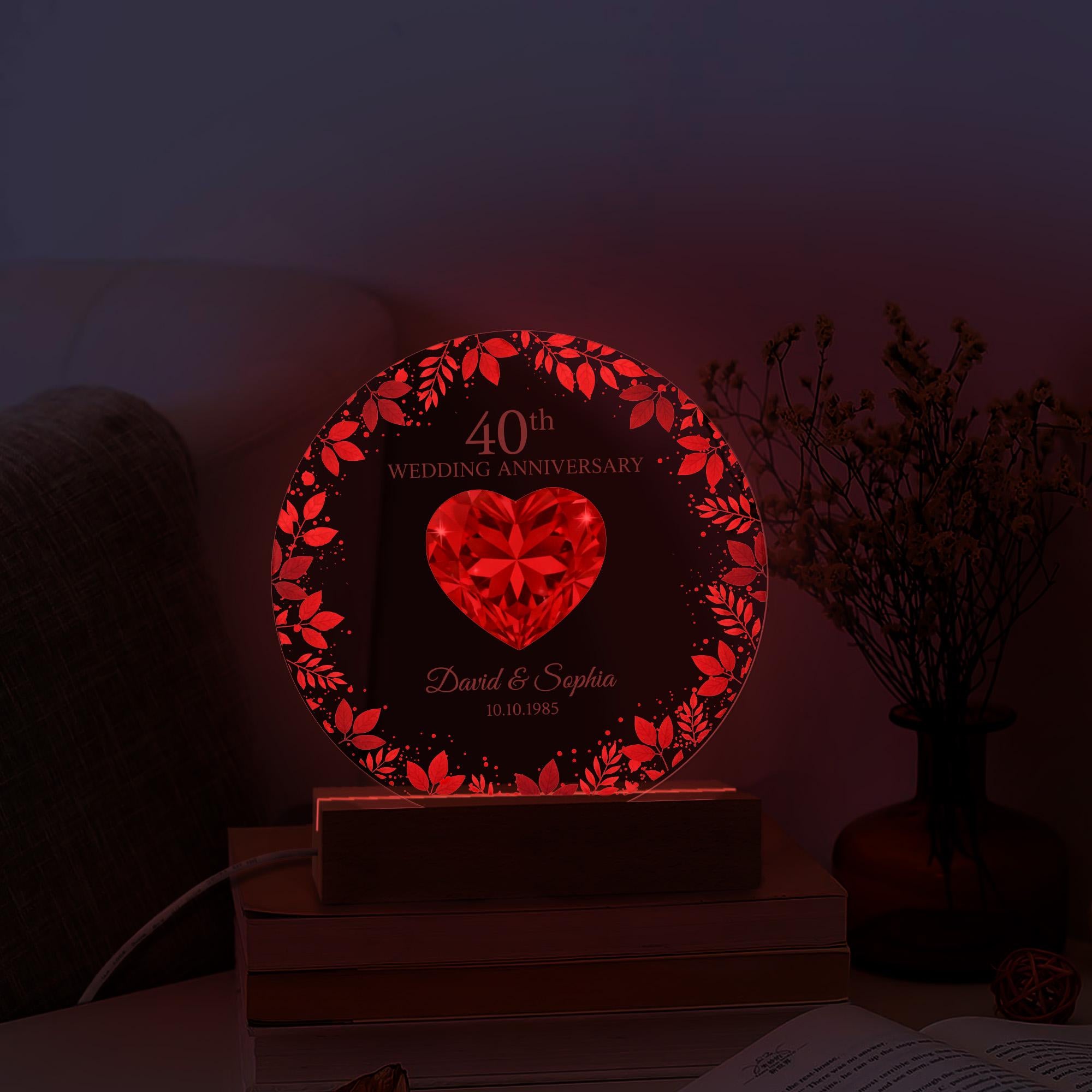 Custom LED Anniversary Night Light - 40th Wedding Anniversary Gift image 4