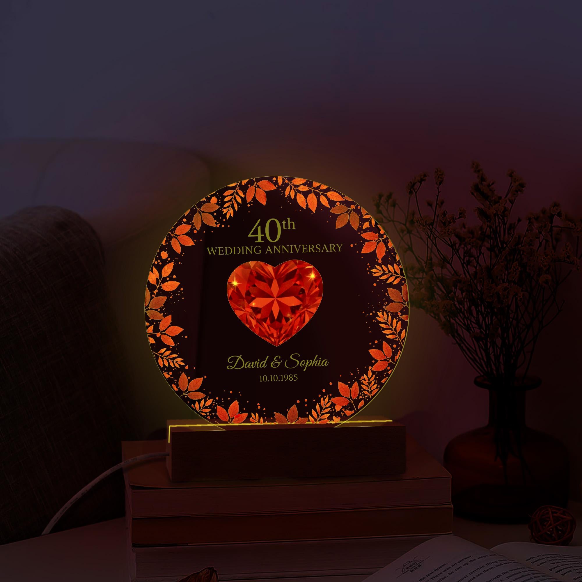 Custom LED Anniversary Night Light - 40th Wedding Anniversary Gift image 2