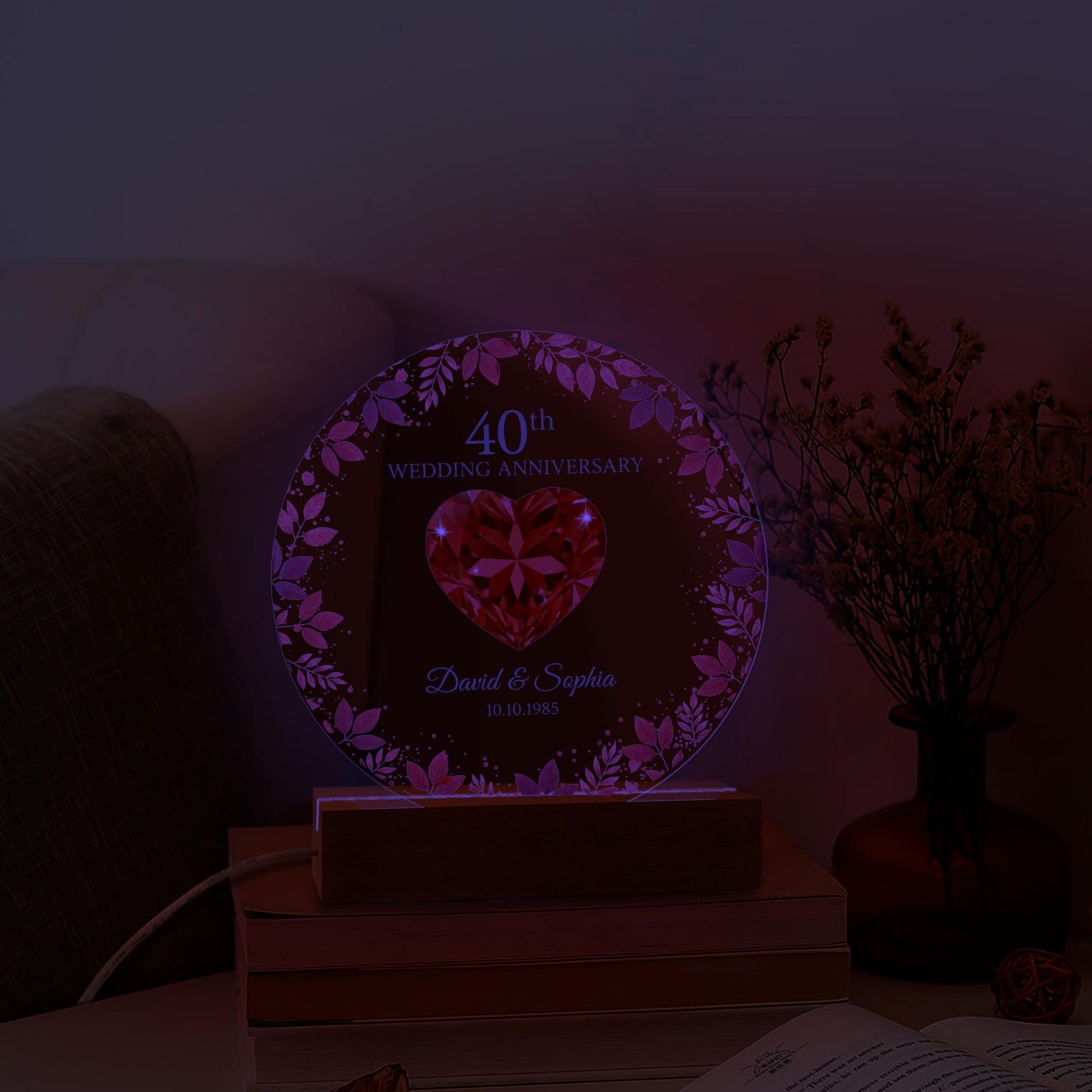 Custom LED Anniversary Night Light - 40th Wedding Anniversary Gift image 7