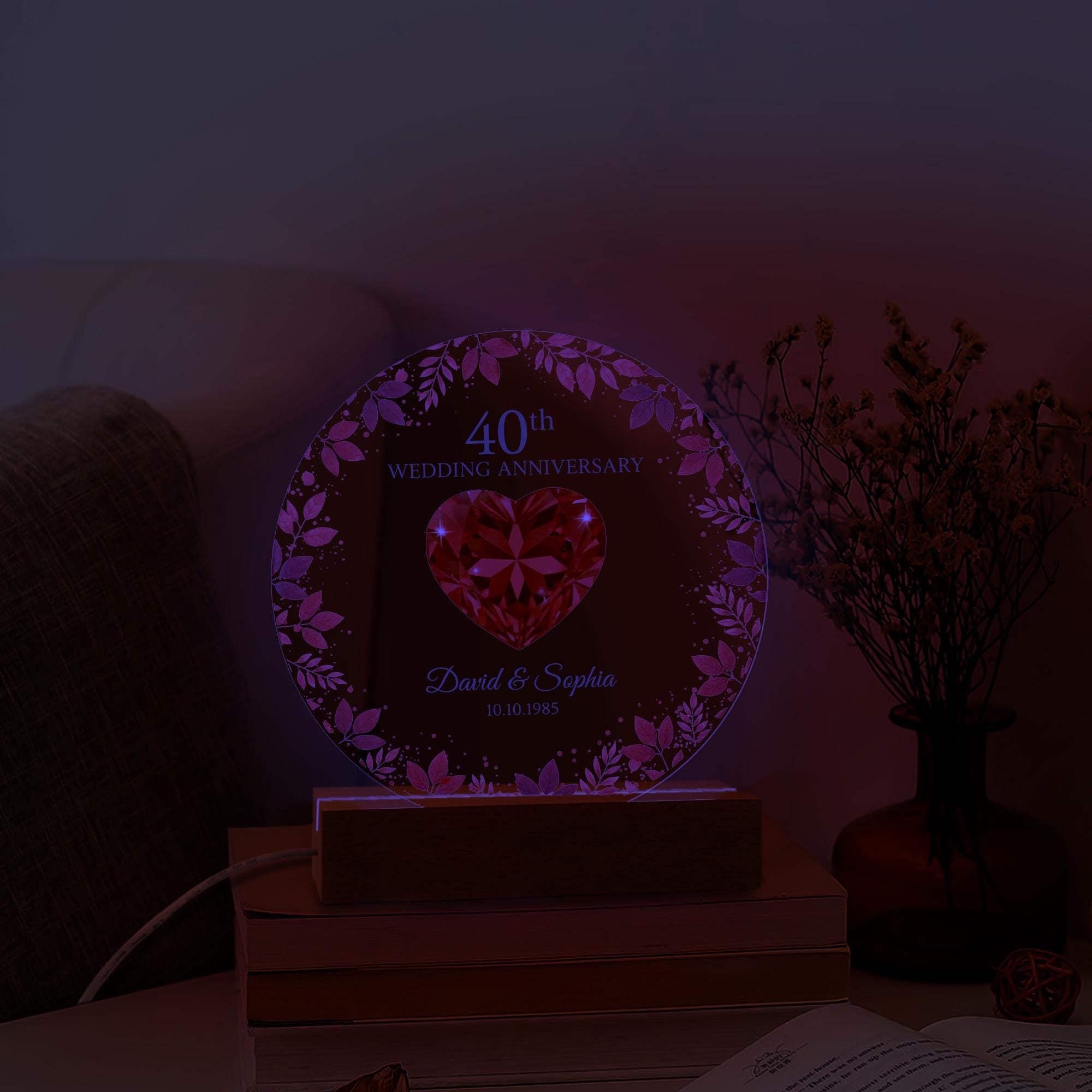 Custom LED Anniversary Night Light - 40th Wedding Anniversary Gift image 7