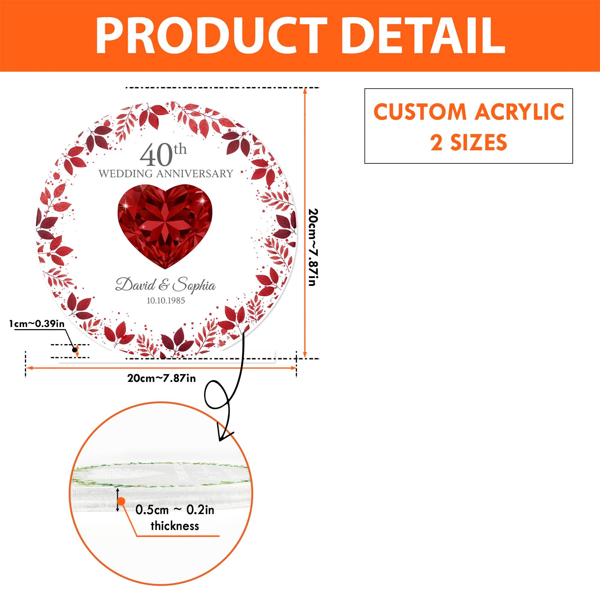 Custom LED Anniversary Night Light - 40th Wedding Anniversary Gift image 10