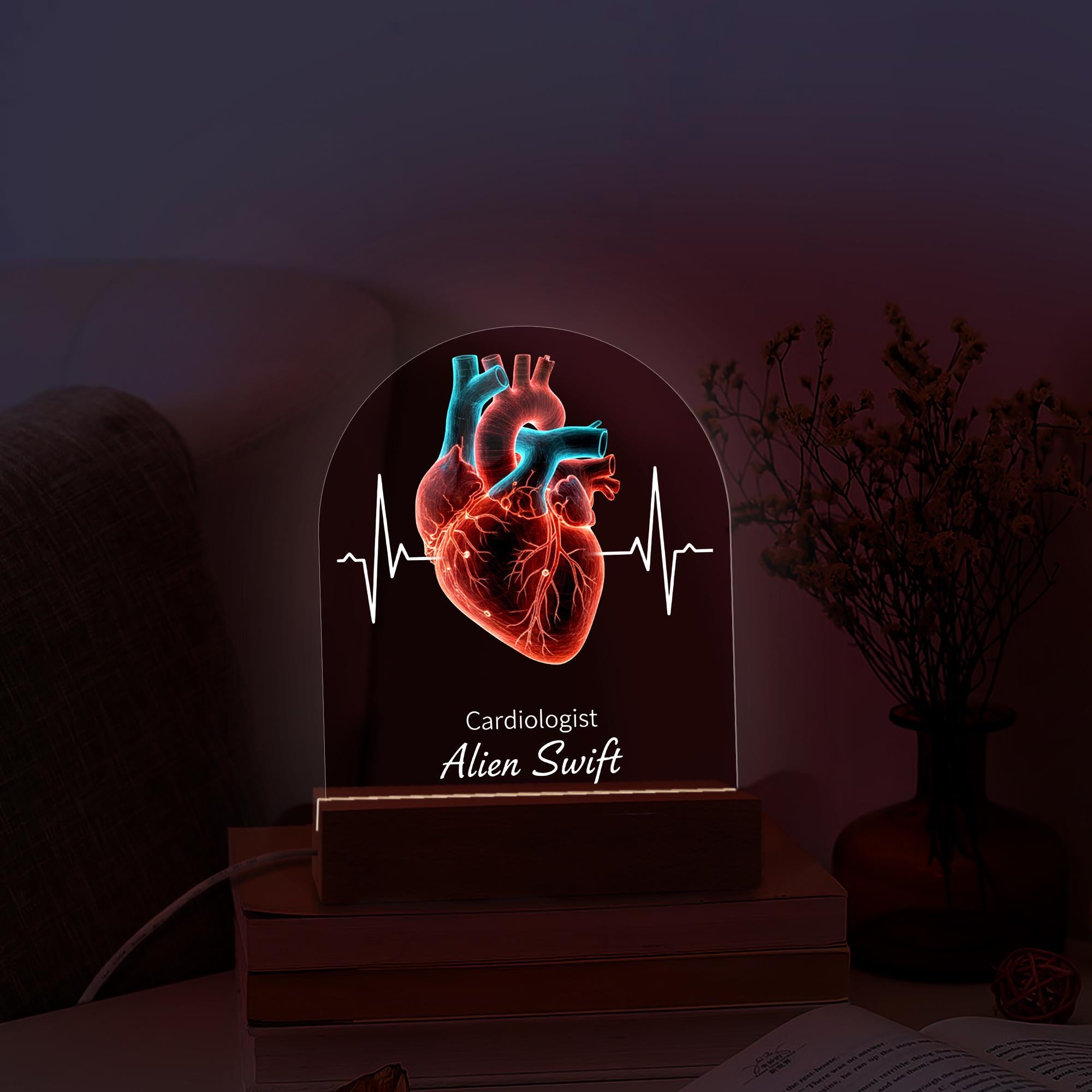 Personalized Cardiologist Heart Night Light - Medical Professional Gift image 1