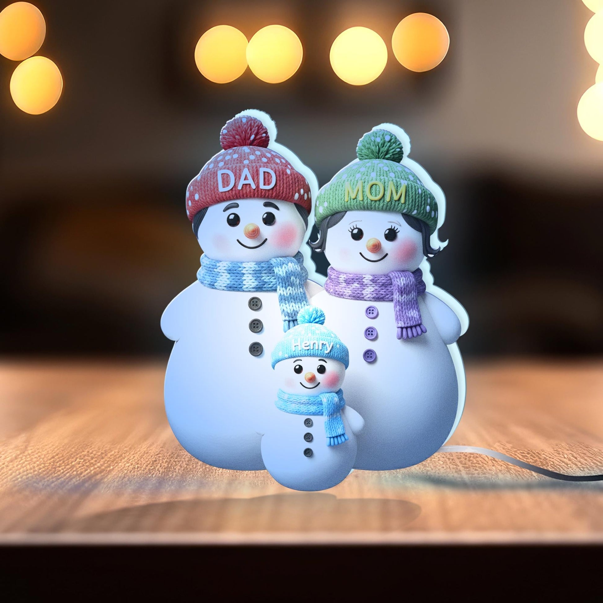 Custom Snowman Family LED Light Box : Personalized Names Winter Lamp image 3