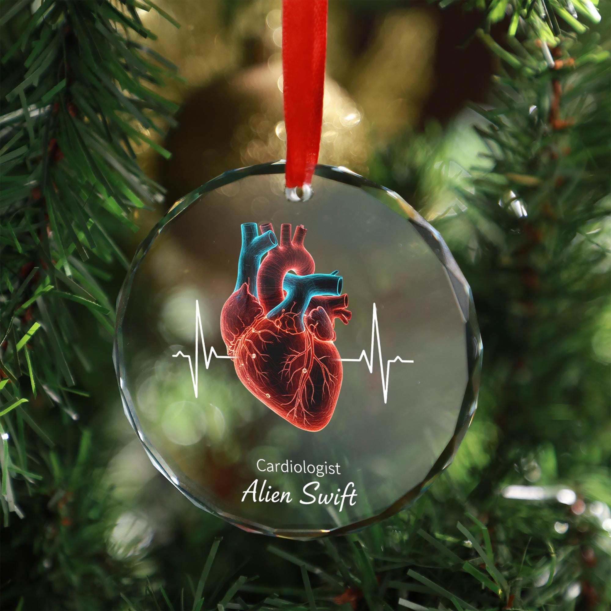 Personalized Cardiologist Heart Glass Ornament: Custom Name Gift for Doctor image 1