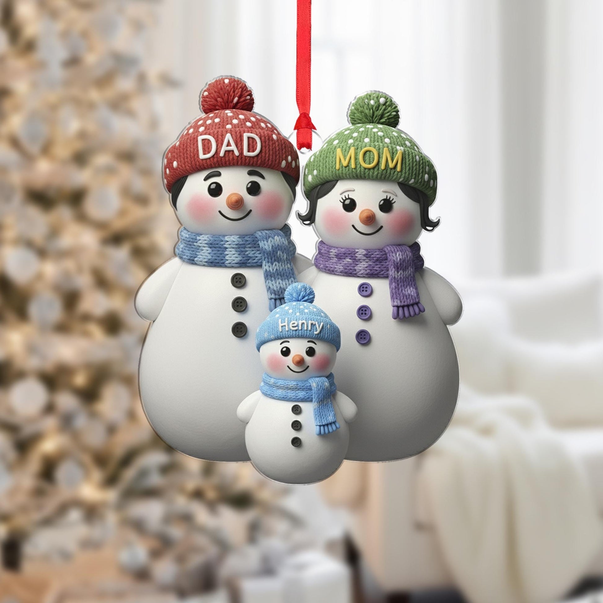 Custom Snowman Family Ornament : Personalized Names Parents with kids image 3