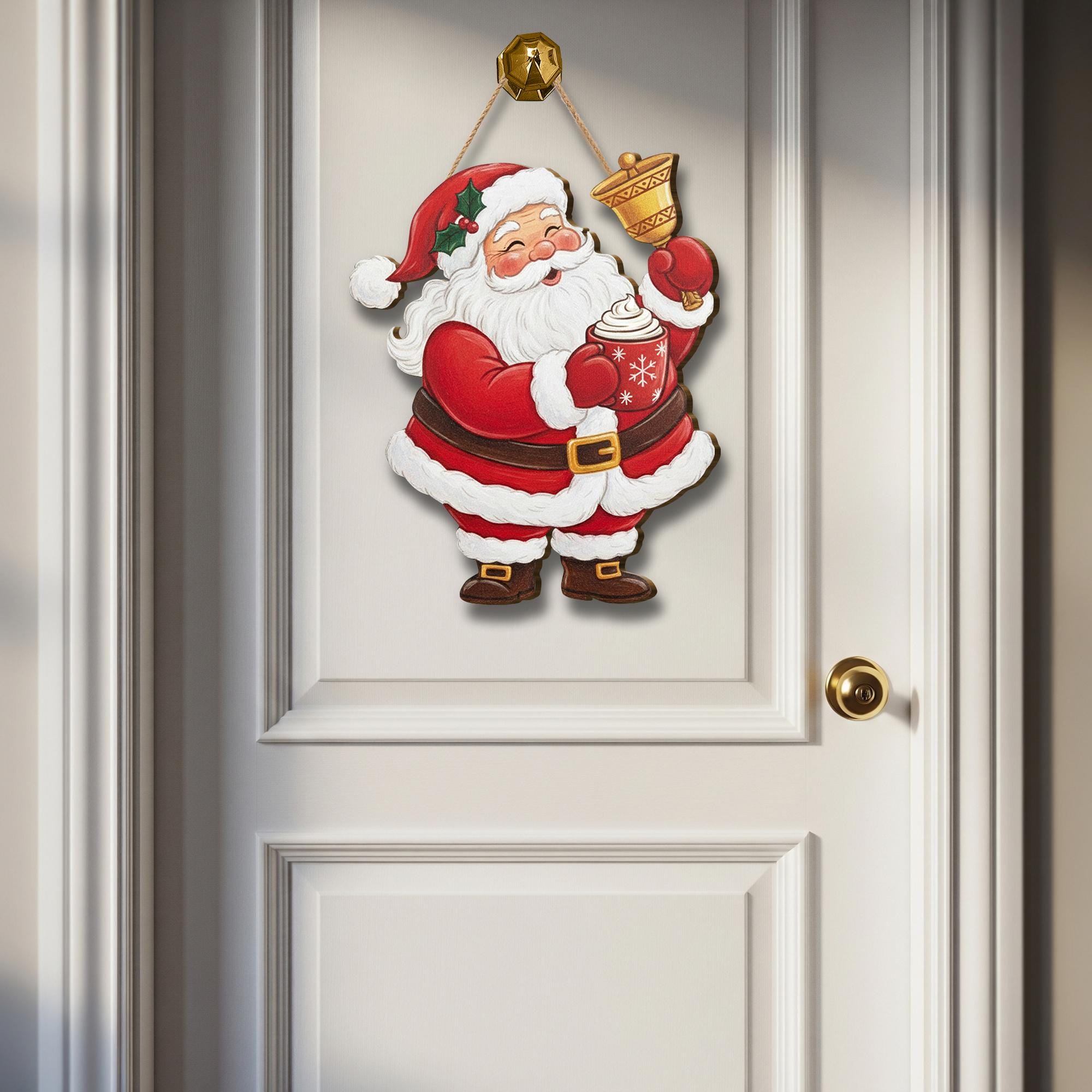Wooden Santa Door Sign – Christmas Wall Hanging, Holiday Entryway Decoration, Festive Santa Design image 2