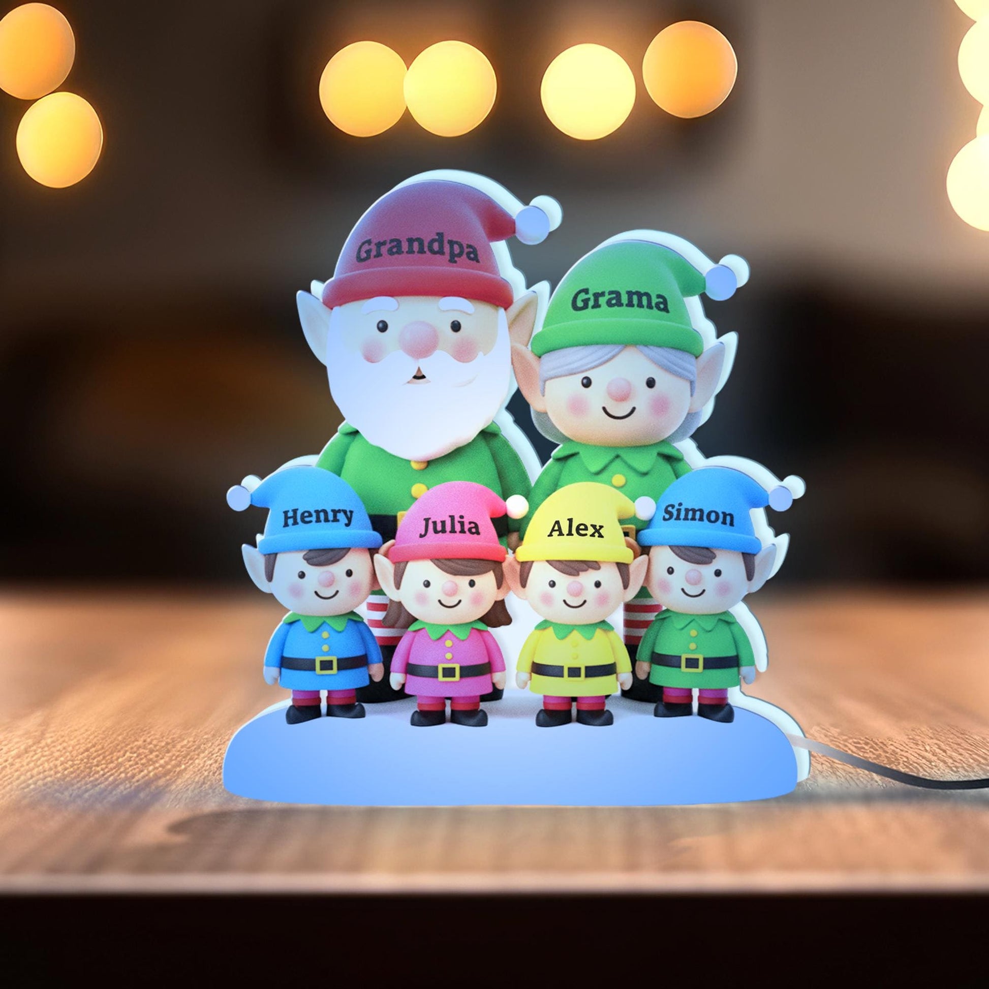 Custom Elf Family LED Light Box with Grandma Grandpa: Personalized Names Winter Lamp image 2