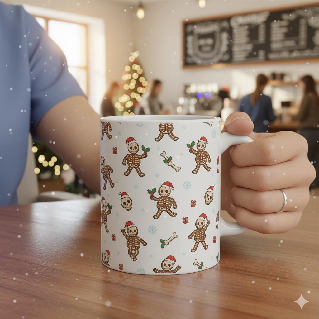 Christmas X-Ray Gingerbread Ceramic Mug with Skeleton Cookie image 4