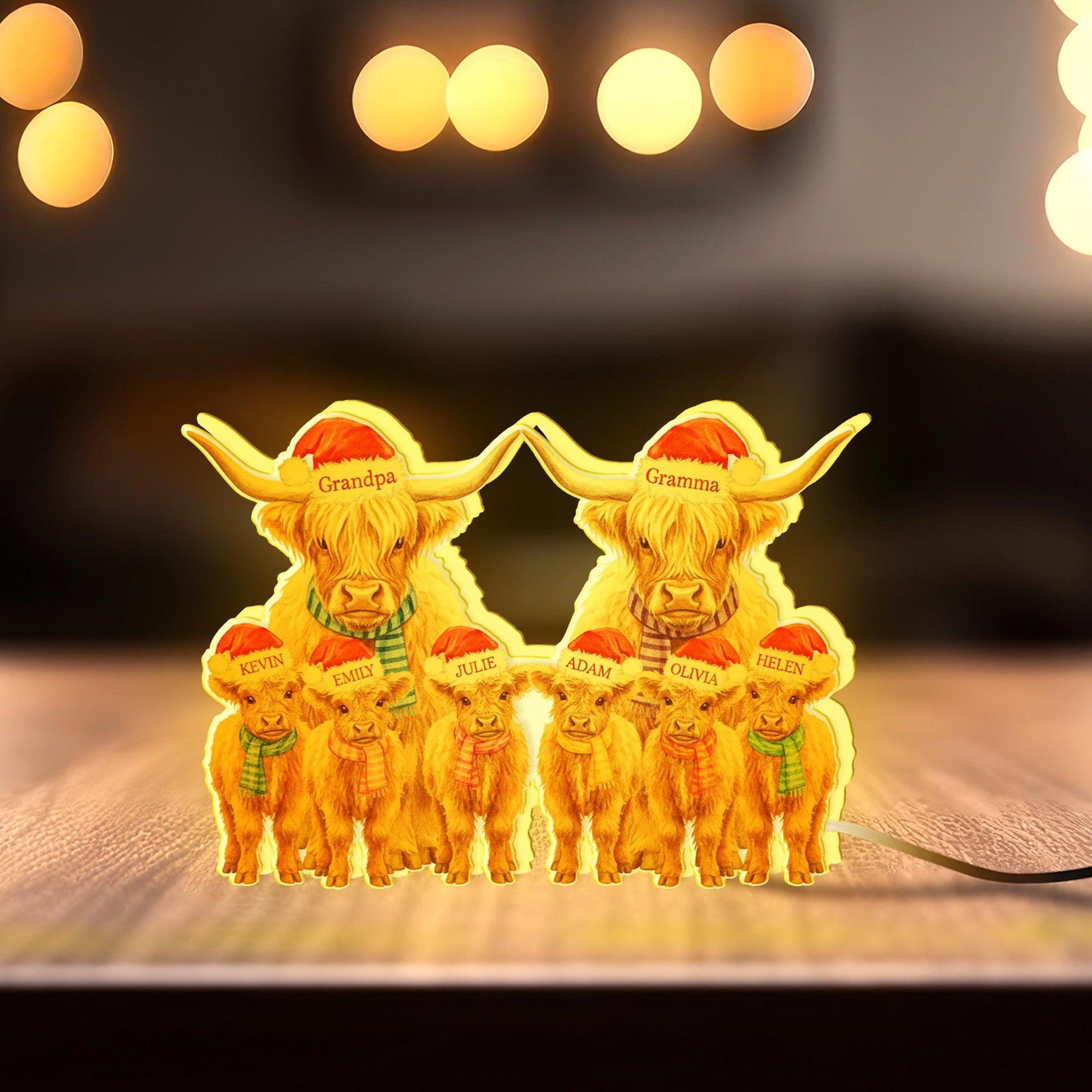Custom Highland cow Family LED Light Box with Grandma Grandpa: Personalized Names Lamp image 1