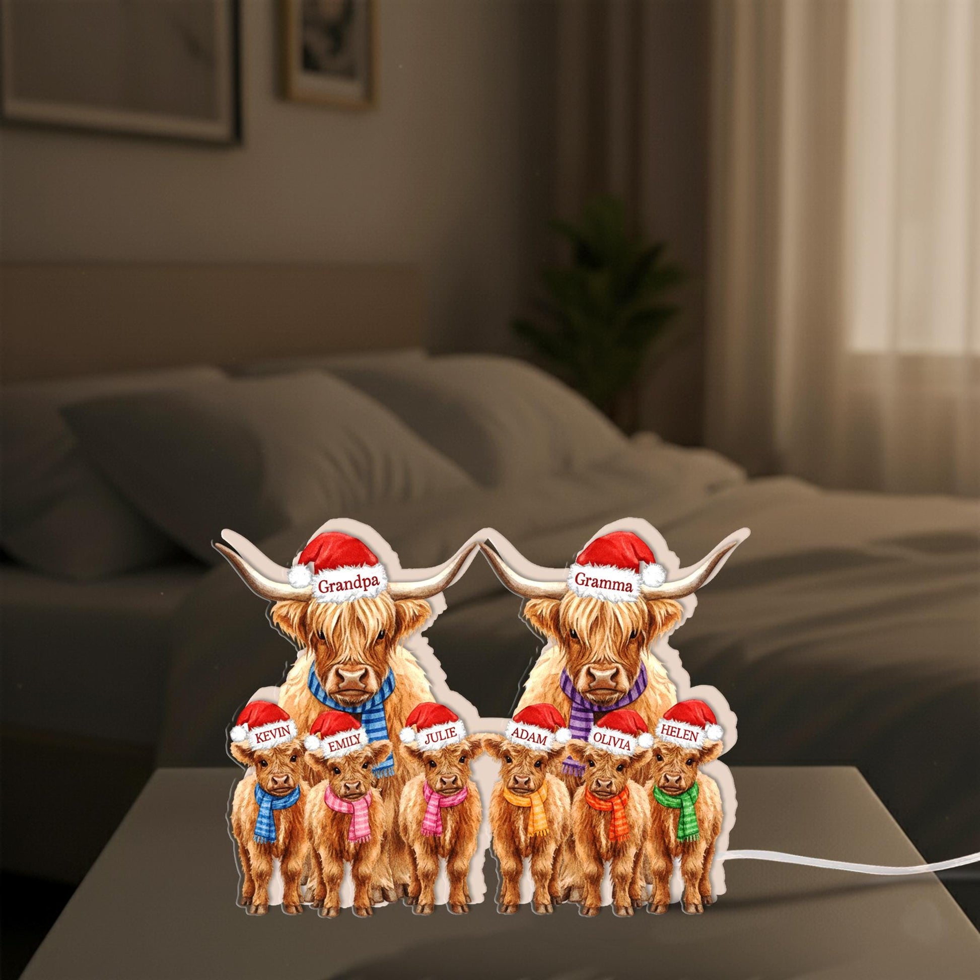 Custom Highland cow Family LED Light Box with Grandma Grandpa: Personalized Names Lamp image 6
