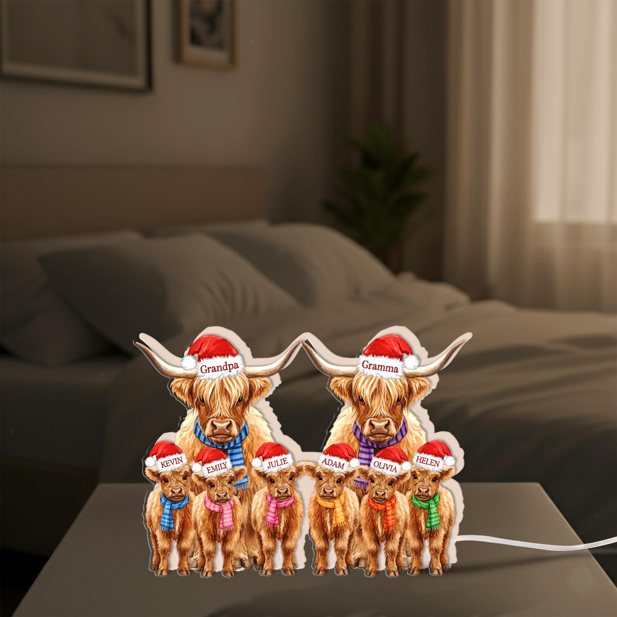 Custom Highland cow Family LED Light Box with Grandma Grandpa: Personalized Names Lamp image 6
