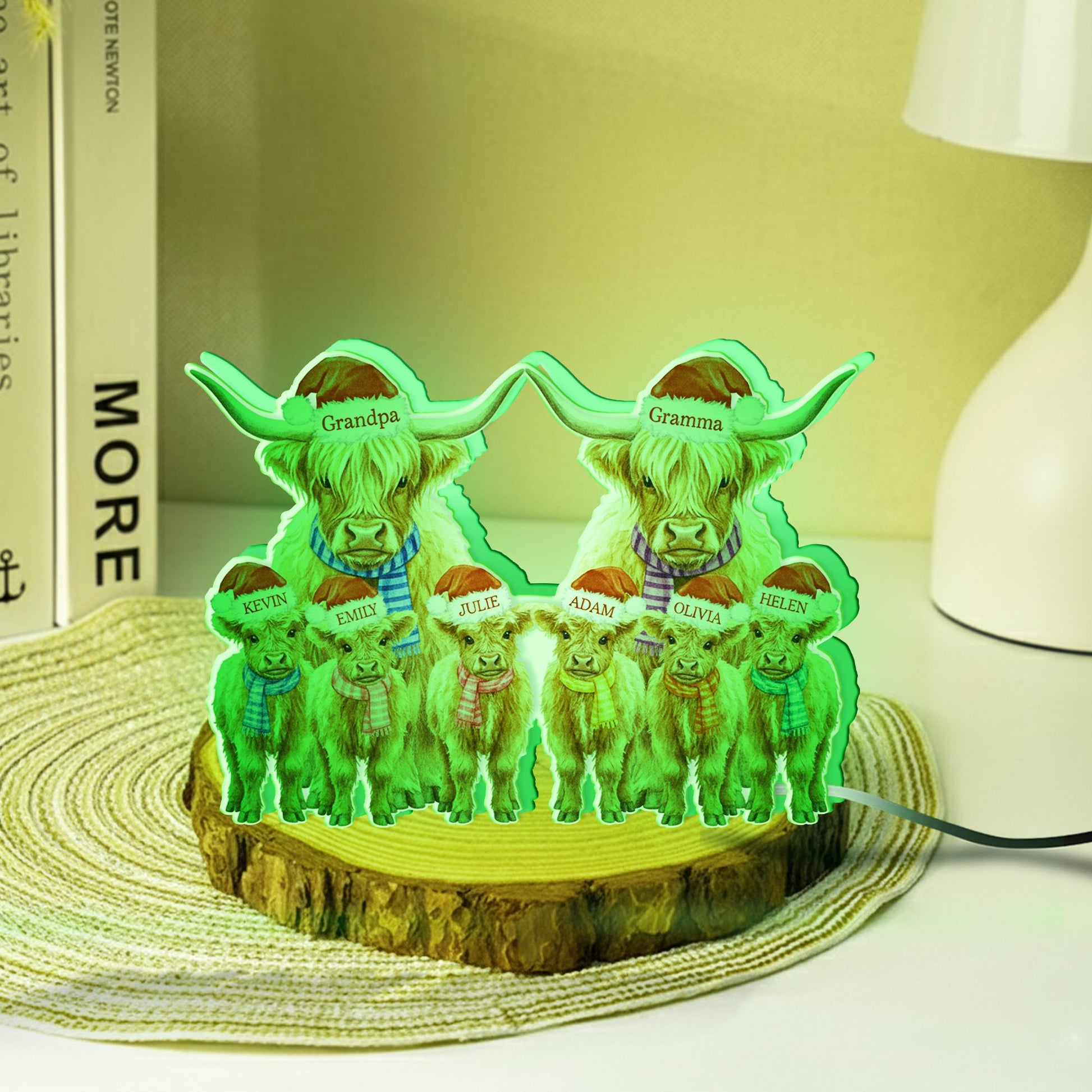 Custom Highland cow Family LED Light Box with Grandma Grandpa: Personalized Names Lamp image 5