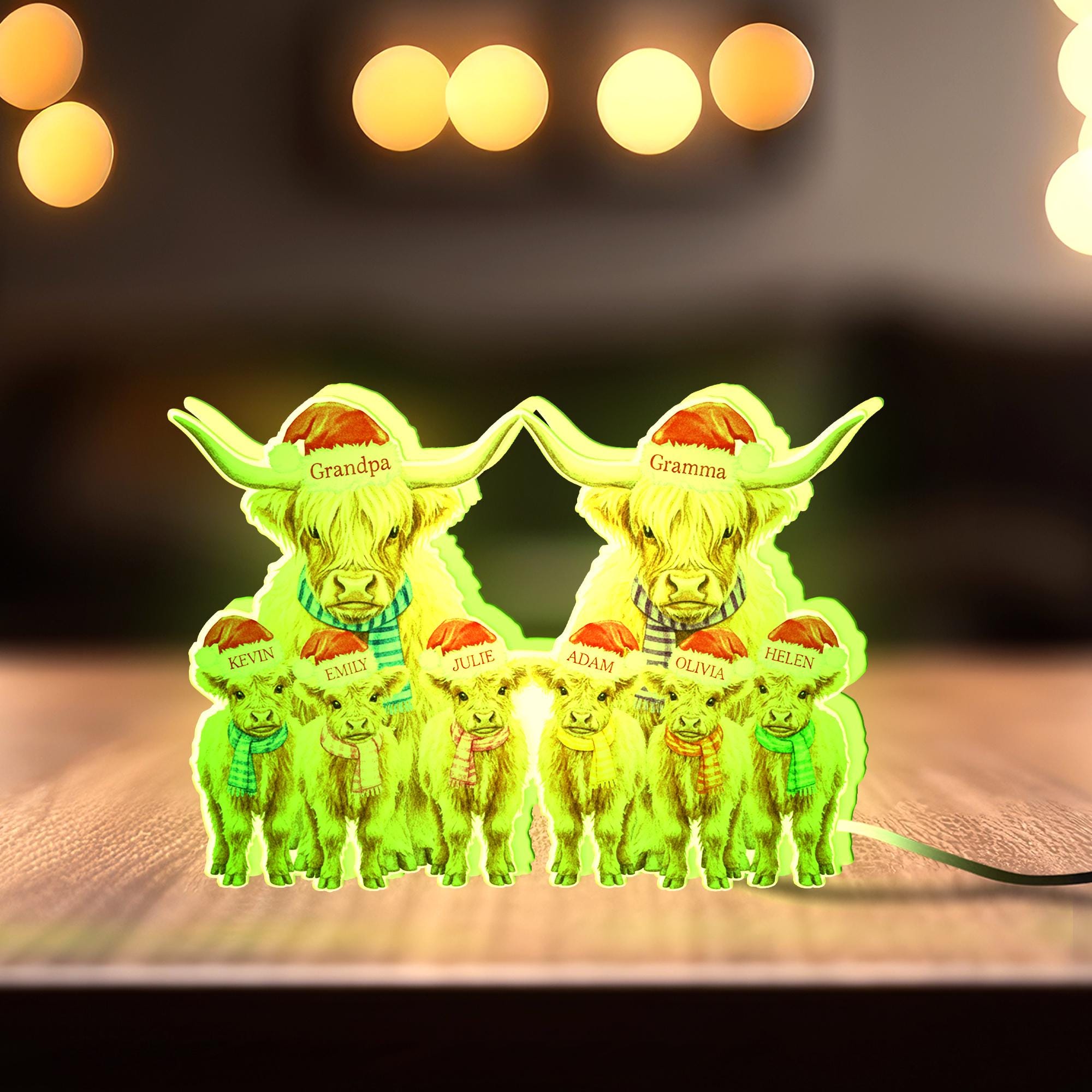 Custom Highland cow Family LED Light Box with Grandma Grandpa: Personalized Names Lamp image 2